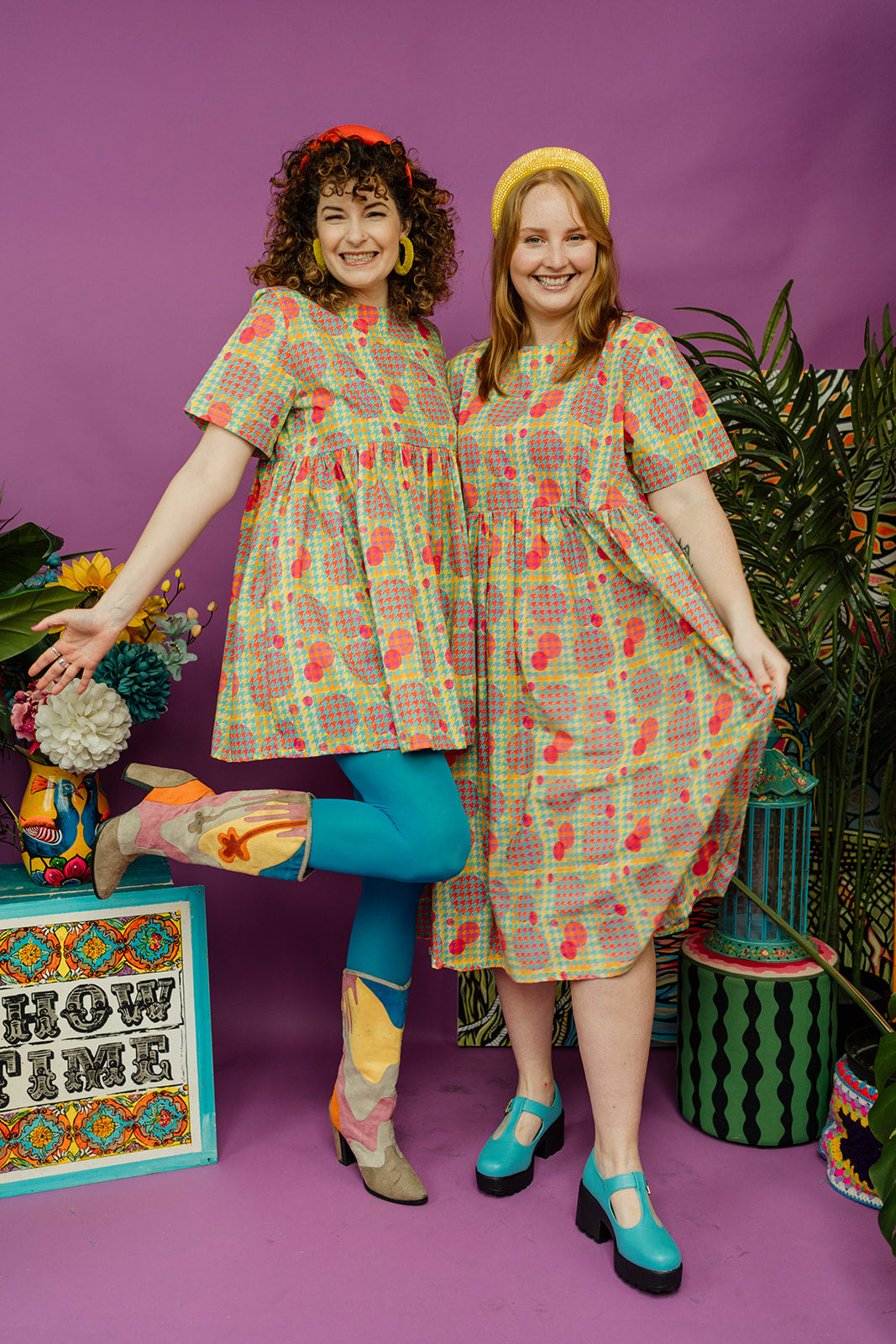 Smock Dress in Dogtooth Circles