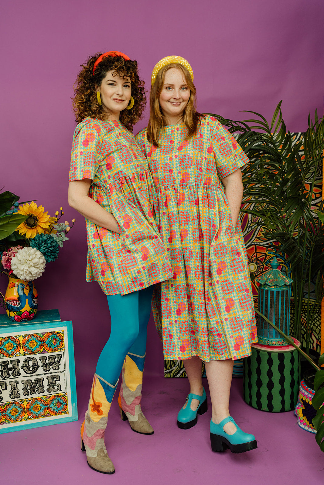 Smock Dress in Dogtooth Circles