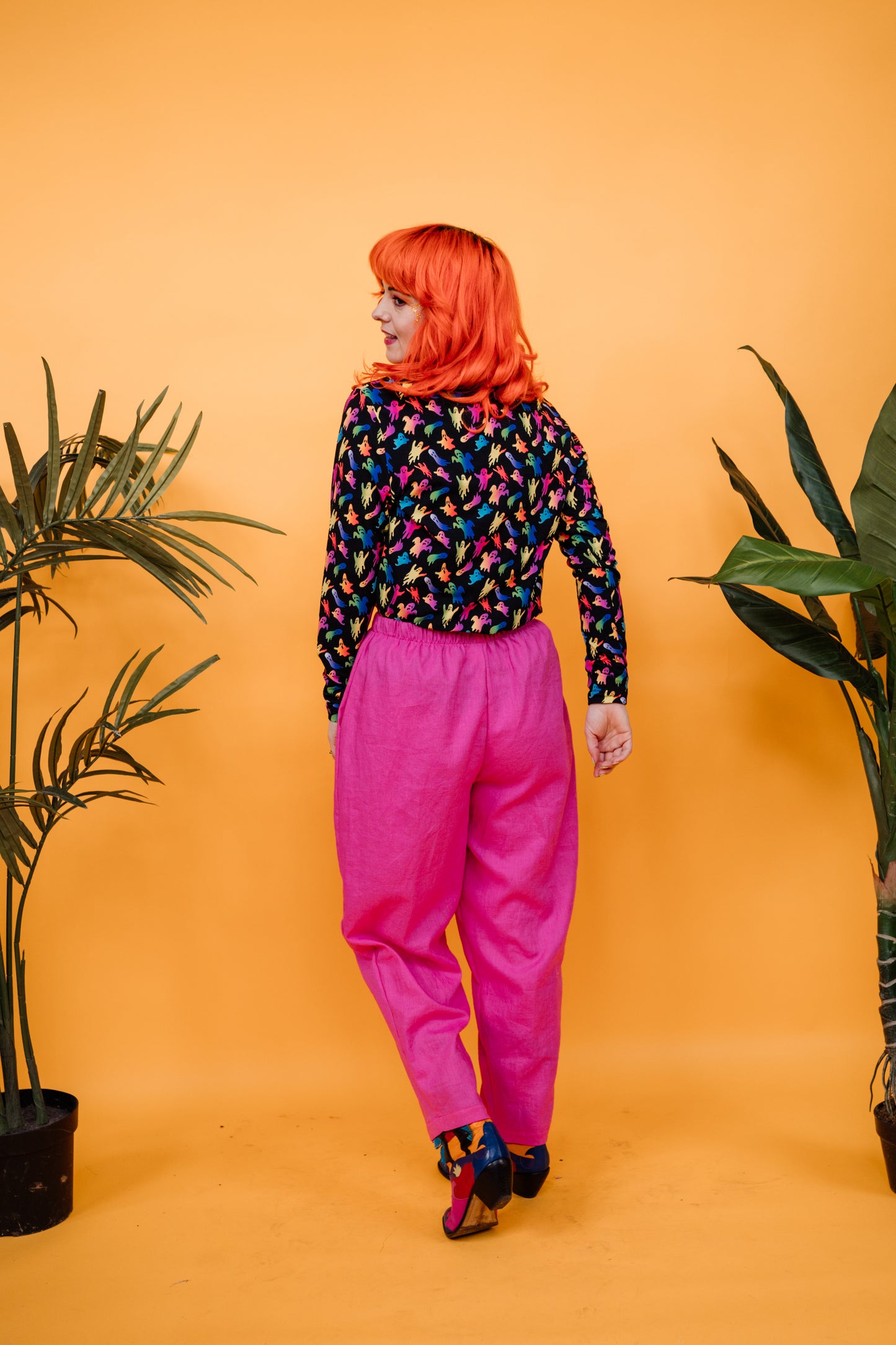 Ankle Grazer Trousers in Hot Pink Linen