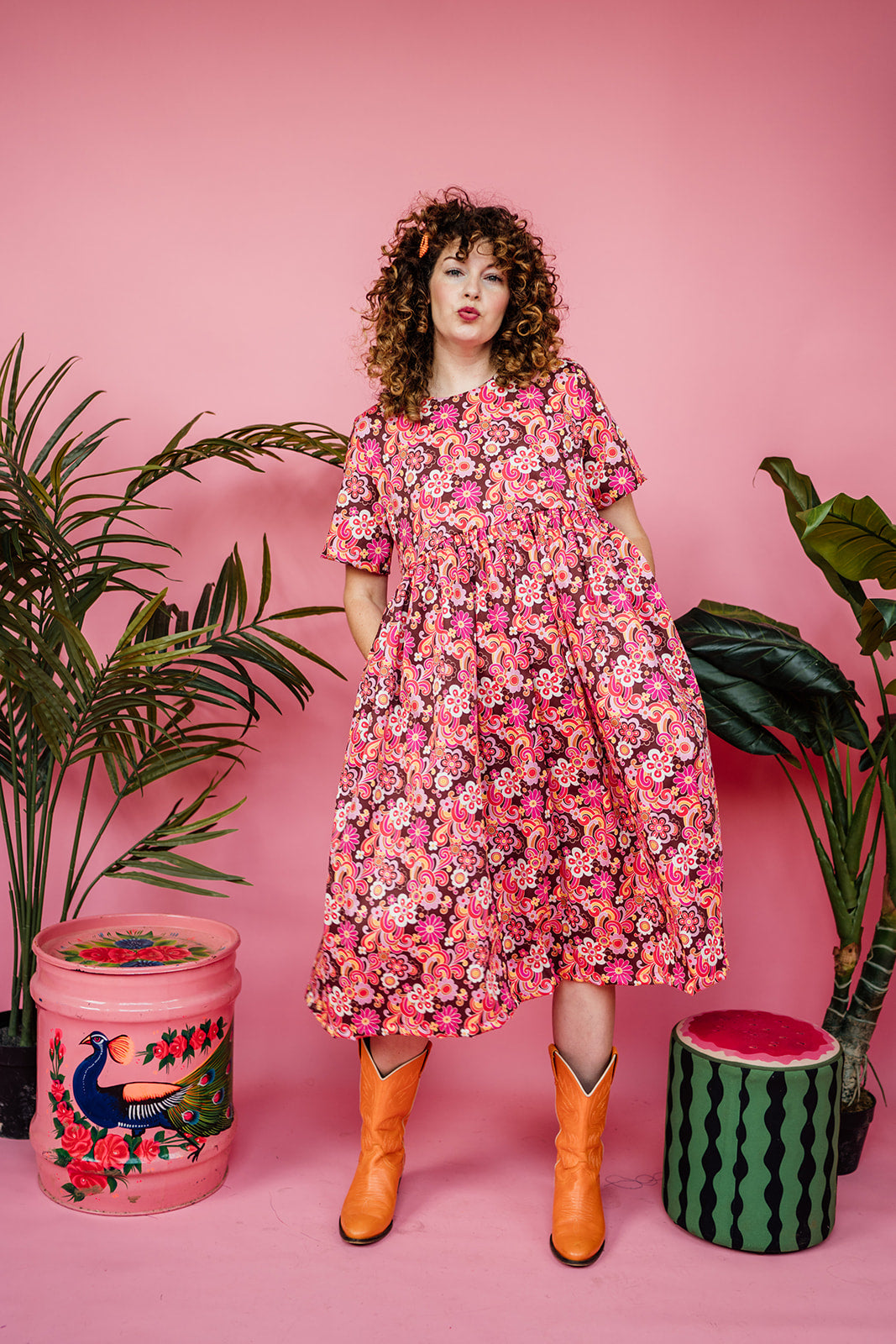 Midi Smock Dress in Retro Floral Midi Smock Dress in Retro Floral
