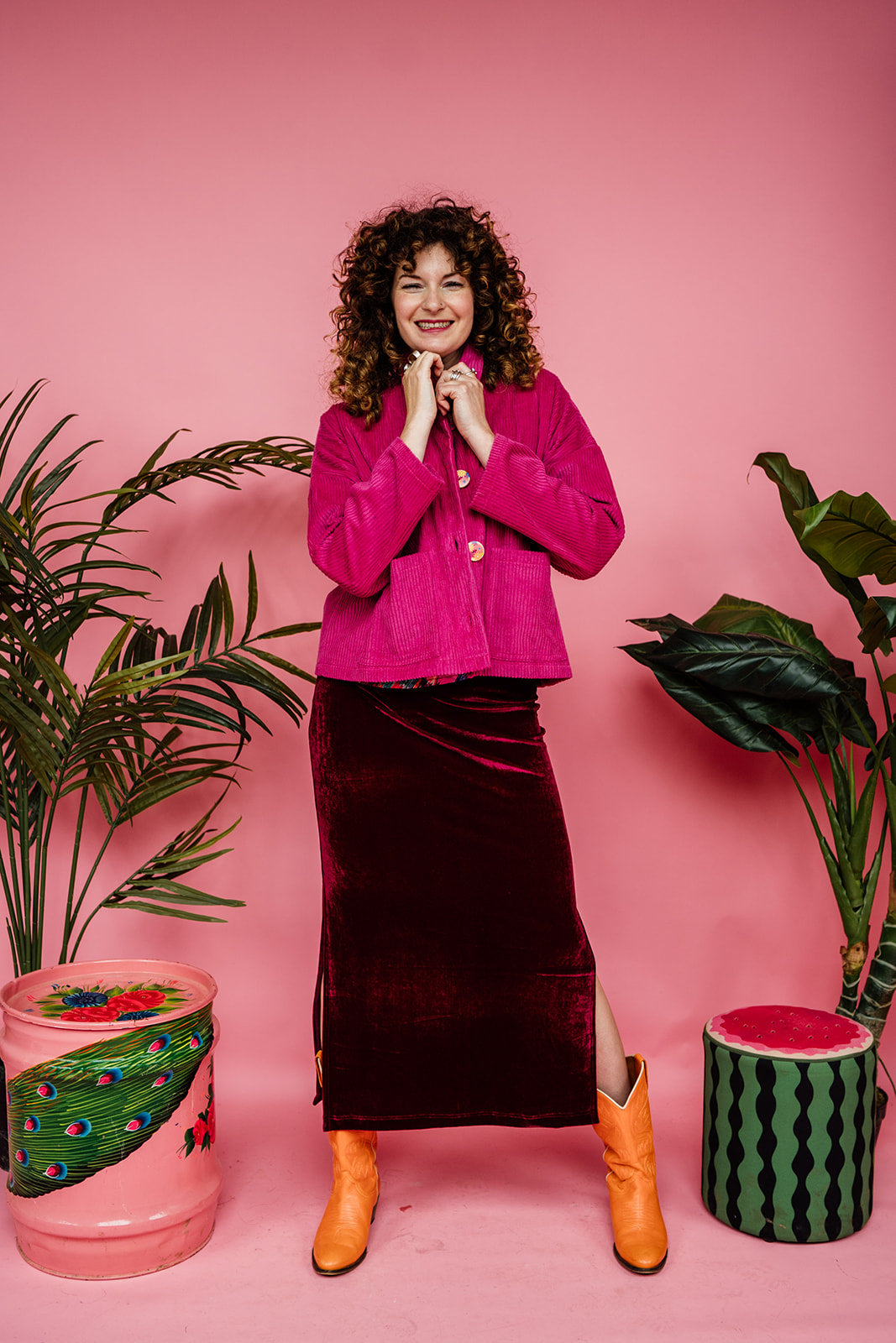 Corduroy Cropped Chore Jacket in Raspberry Pink