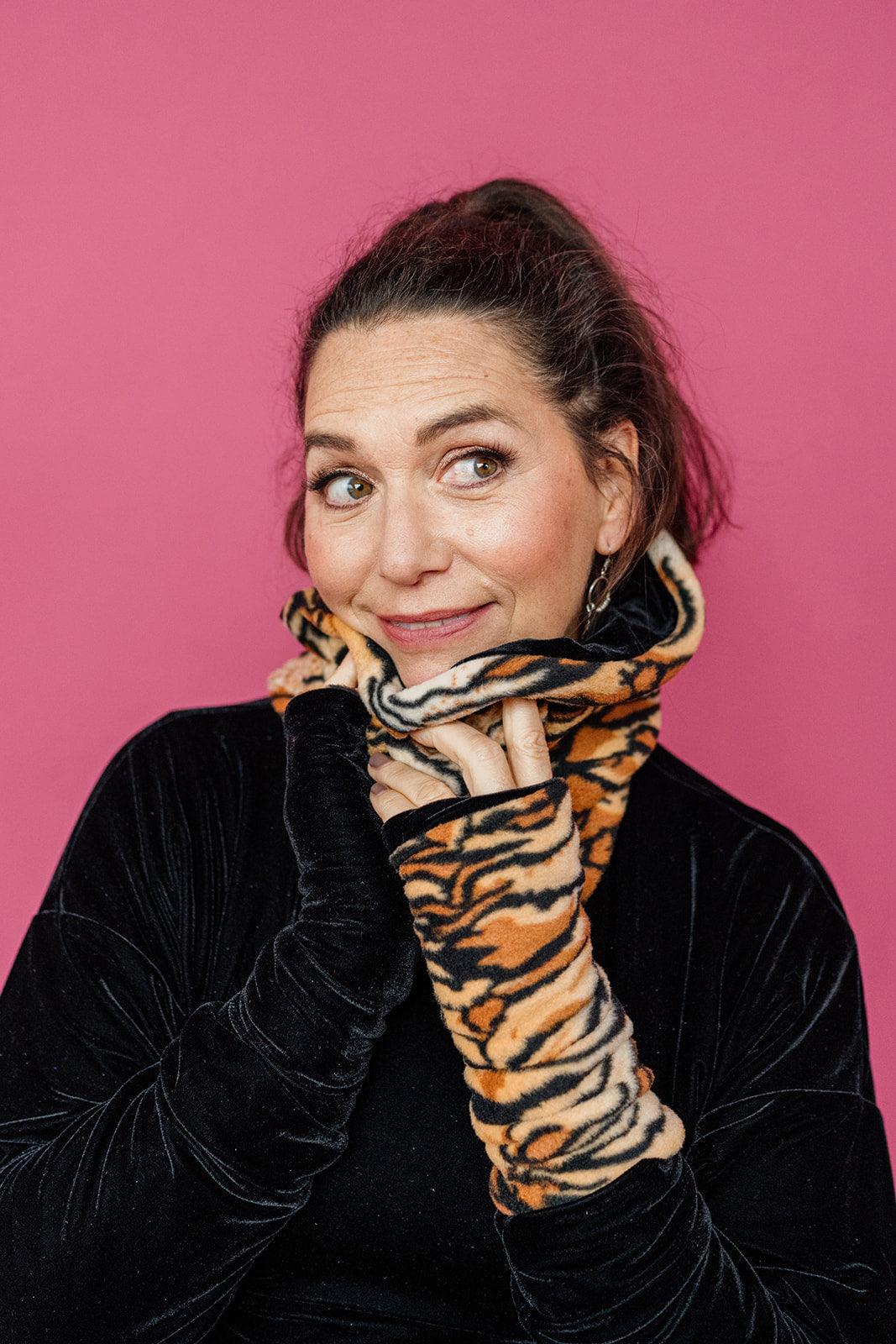 Reversible Fleece & Velvet Snood in Tiger