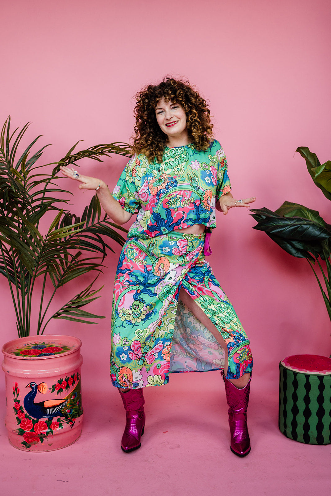 Midi Wrap Skirt in Smile the Pain Away Print