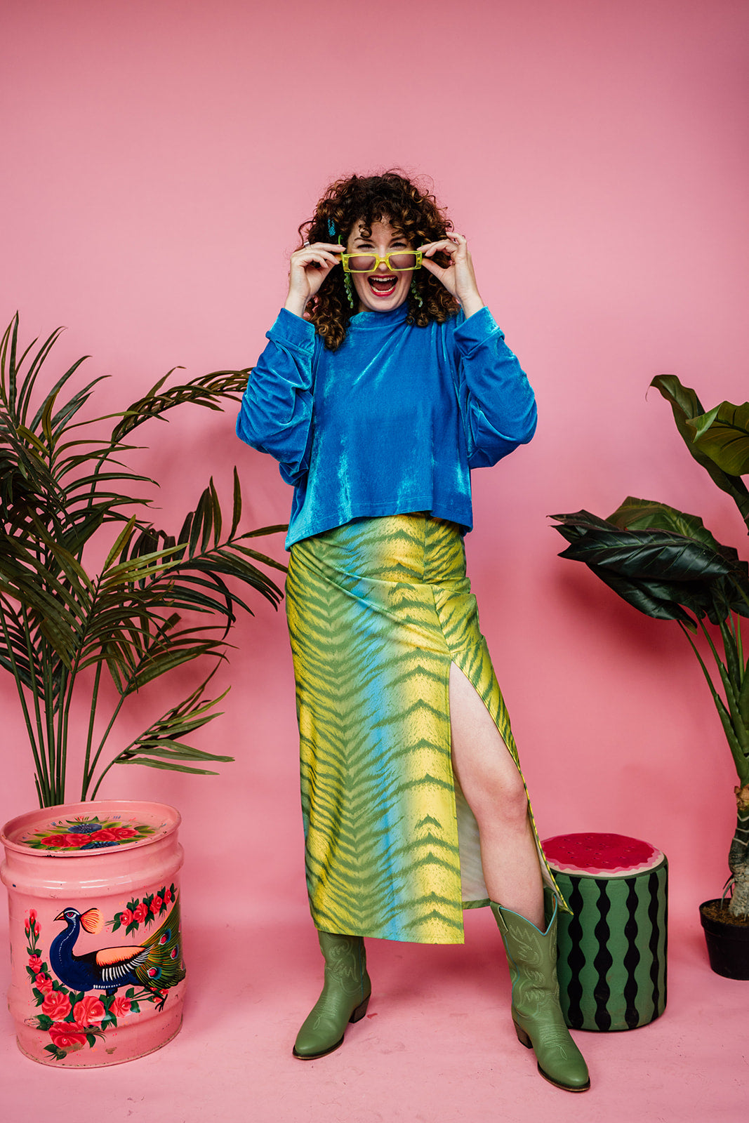 Midi Split Skirt in Citrus Tiger