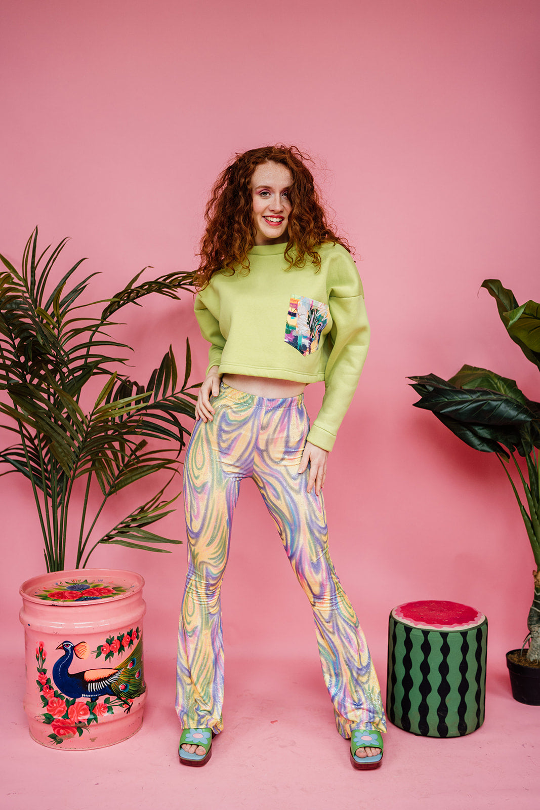 Batwing Pocket Pullover in Lime Green