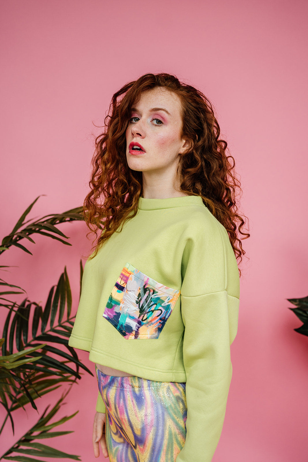 Batwing Pocket Pullover in Lime Green