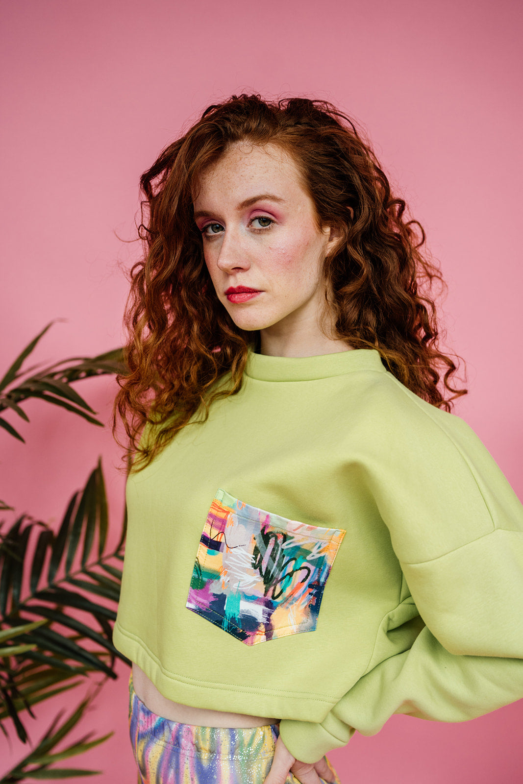 Batwing Pocket Pullover in Lime Green