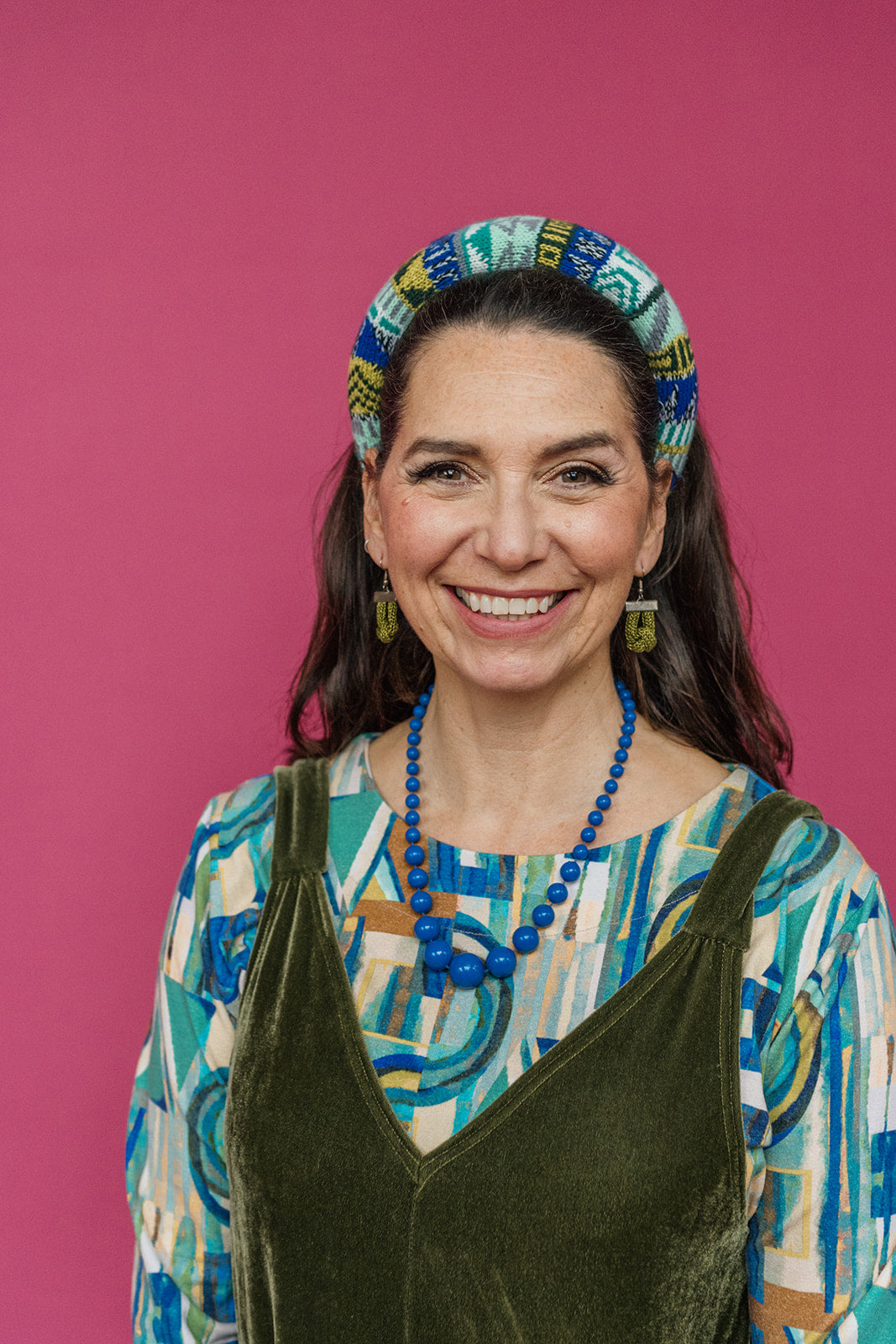 Knit Padded Headband in Blue Fairisle