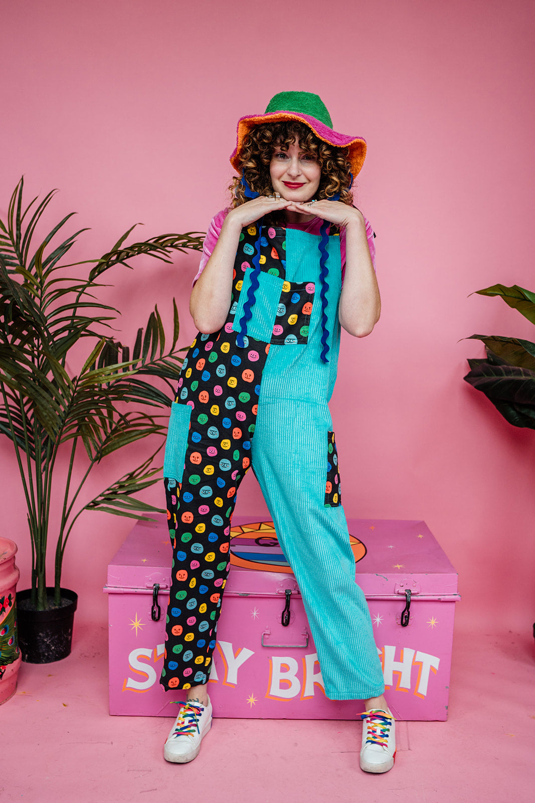 Cord Clash Dungarees in Smiley Faces