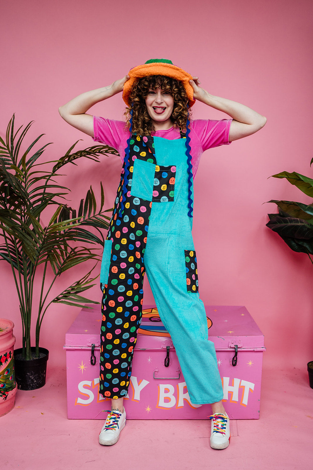 Cord Clash Dungarees in Smiley Faces