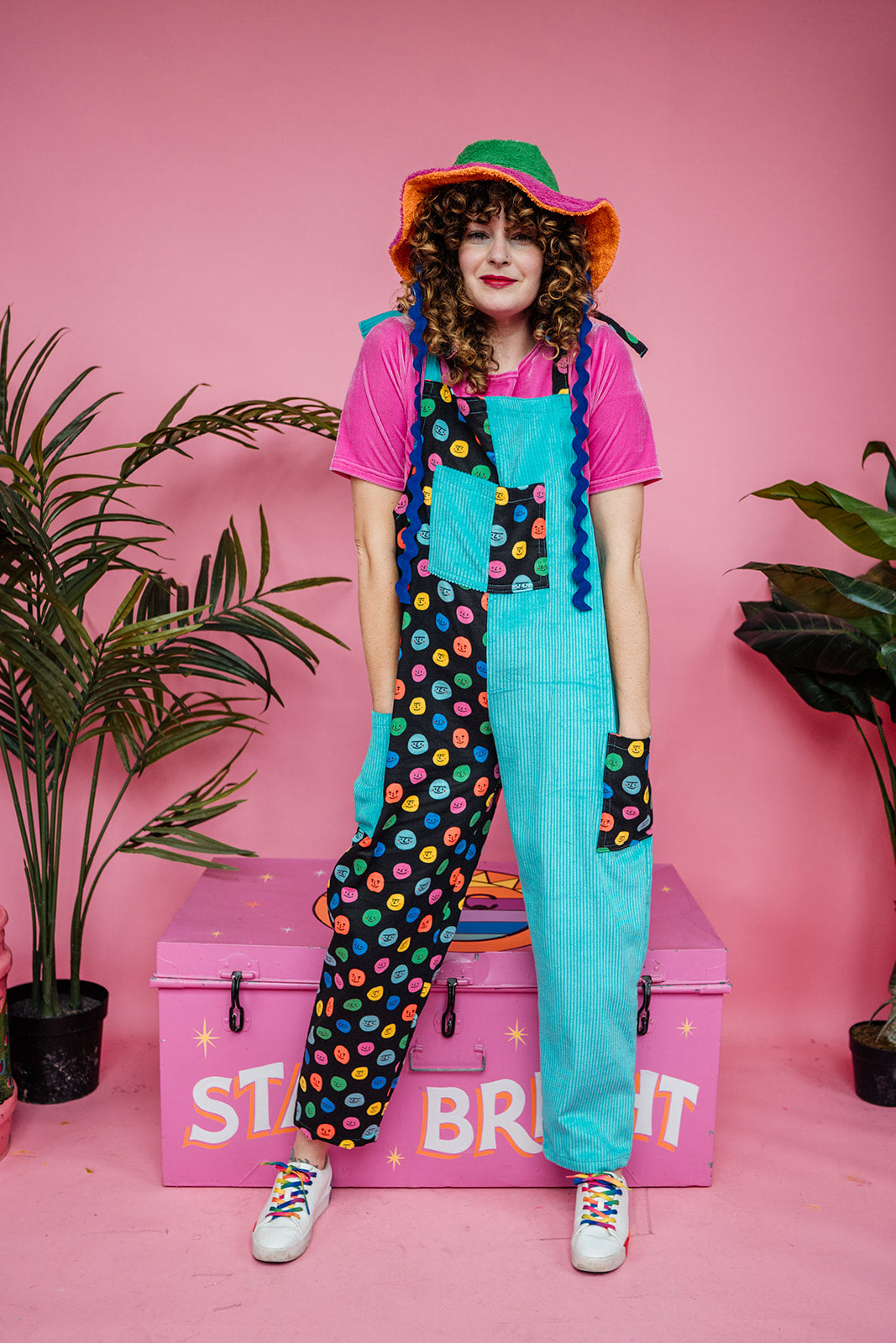 Cord Clash Dungarees in Smiley Faces