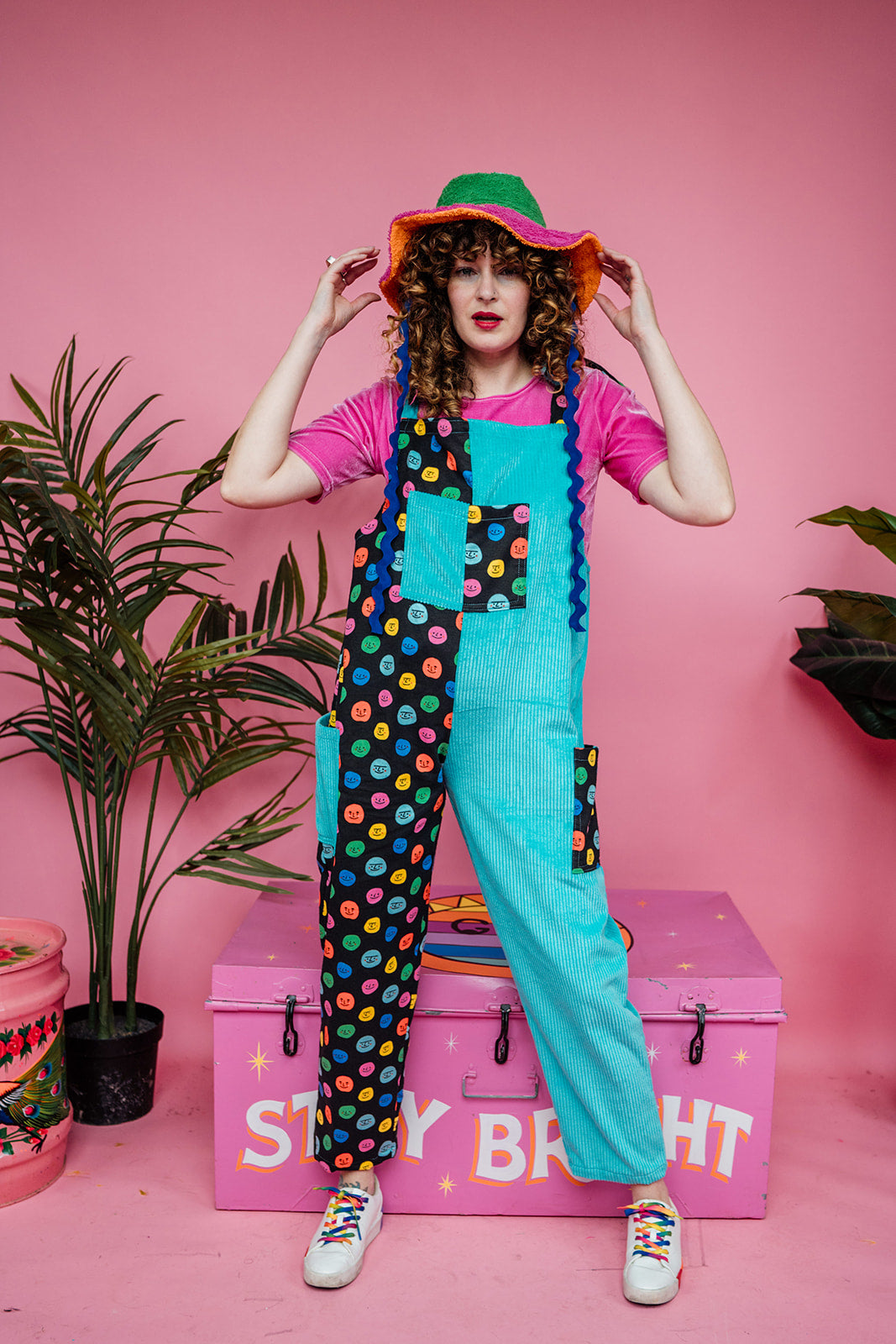 Cord Clash Dungarees in Smiley Faces