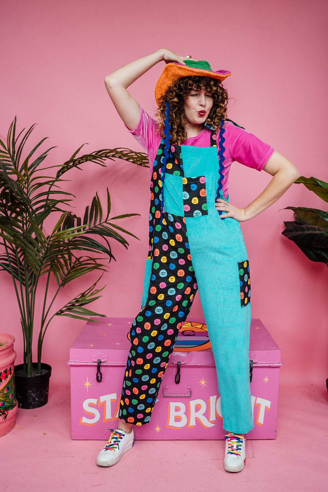 Cord Clash Dungarees in Smiley Faces
