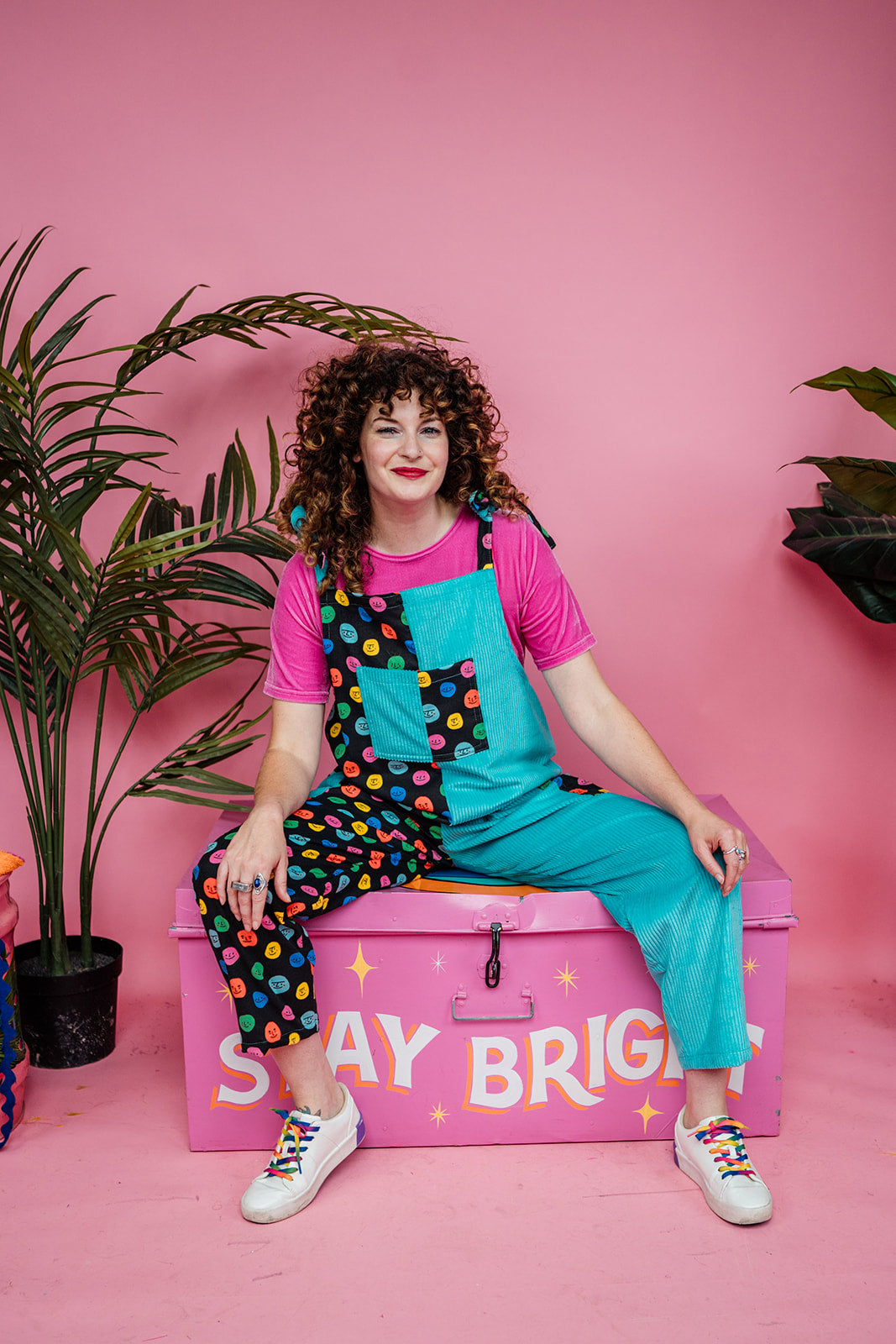 Cord Clash Dungarees in Smiley Faces