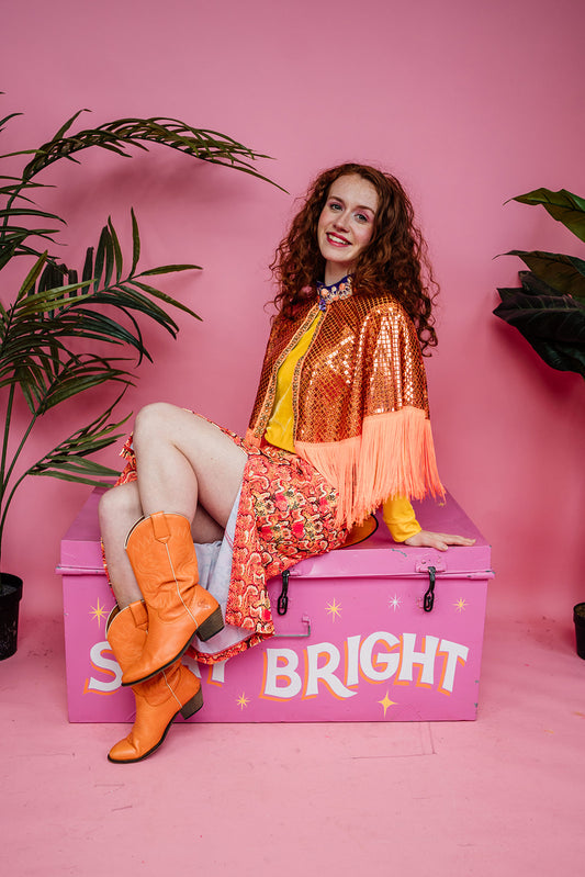 Holographic Party Cape in Orange