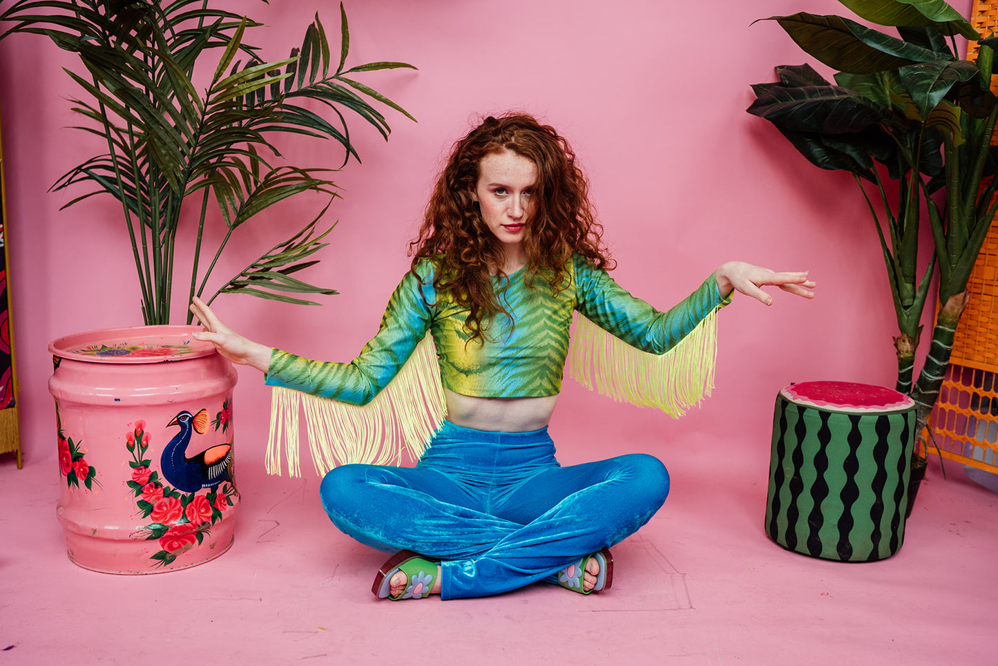 * Eco Fringe Crop Top in Citrus Tiger