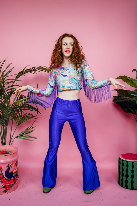 * Eco Fringe Crop Top in Pastel Marble