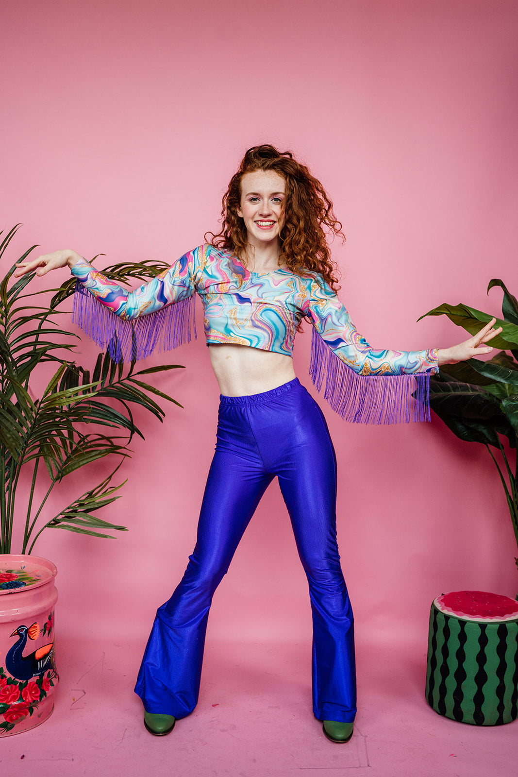 * Eco Fringe Crop Top in Pastel Marble