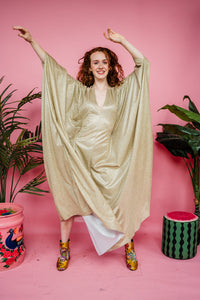 Disco Kaftan in Gold Glitter with Fringing