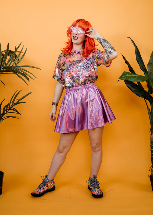 * Boxy Mesh Tee in Pink Rave Web