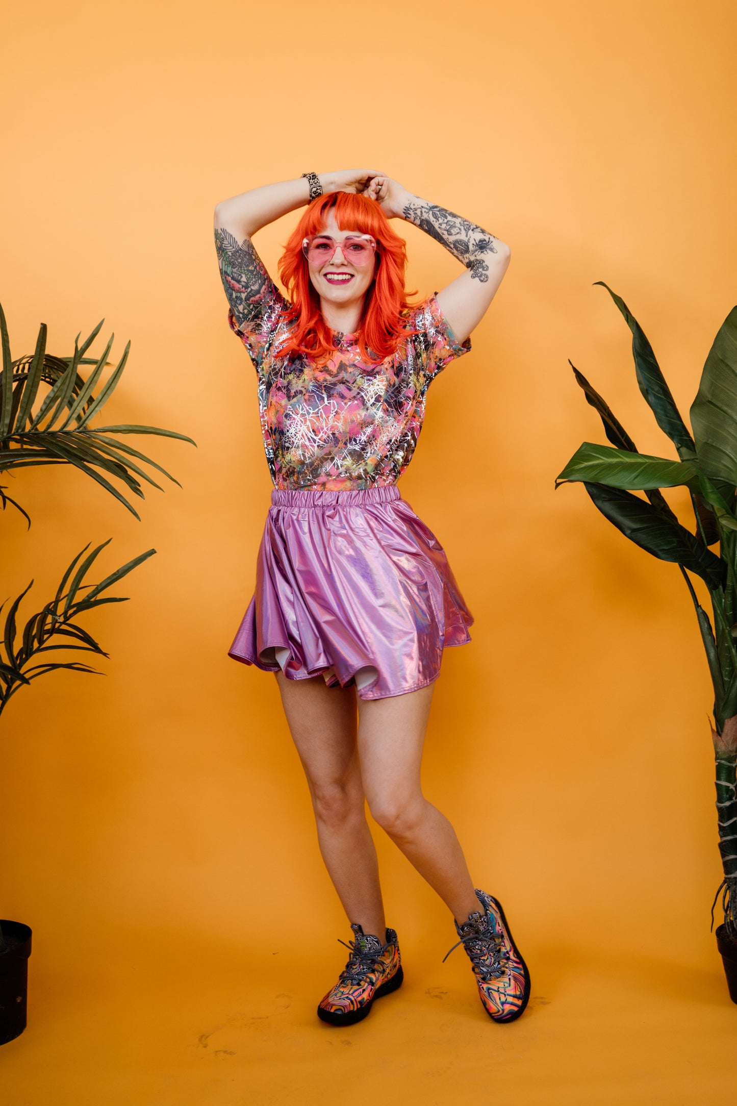 * Boxy Mesh Tee in Pink Rave Web