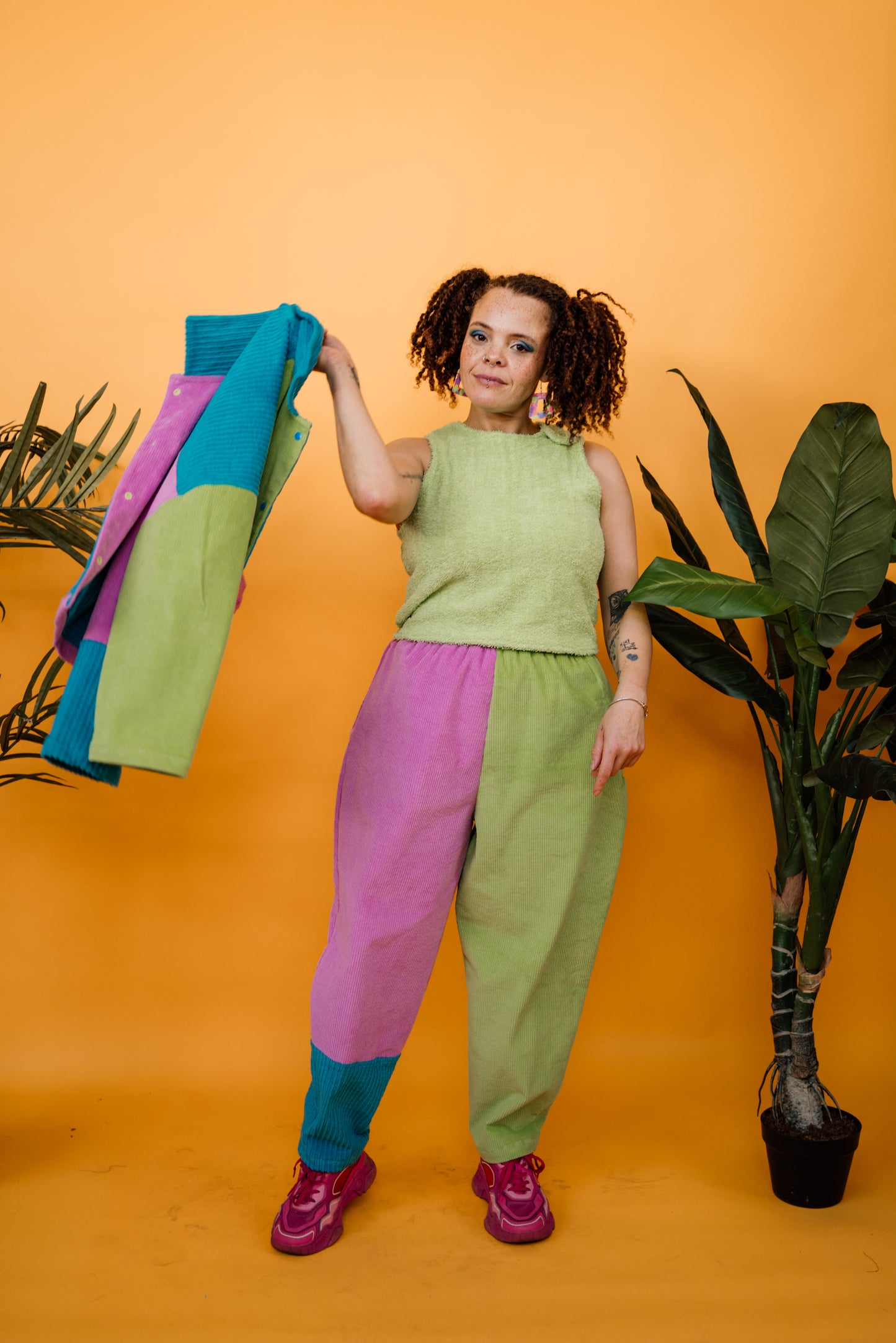 Towelling Tank Top in Lime Green
