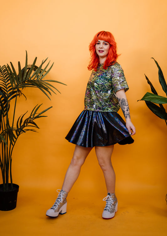 * Boxy Mesh Tee in Green Rave Web