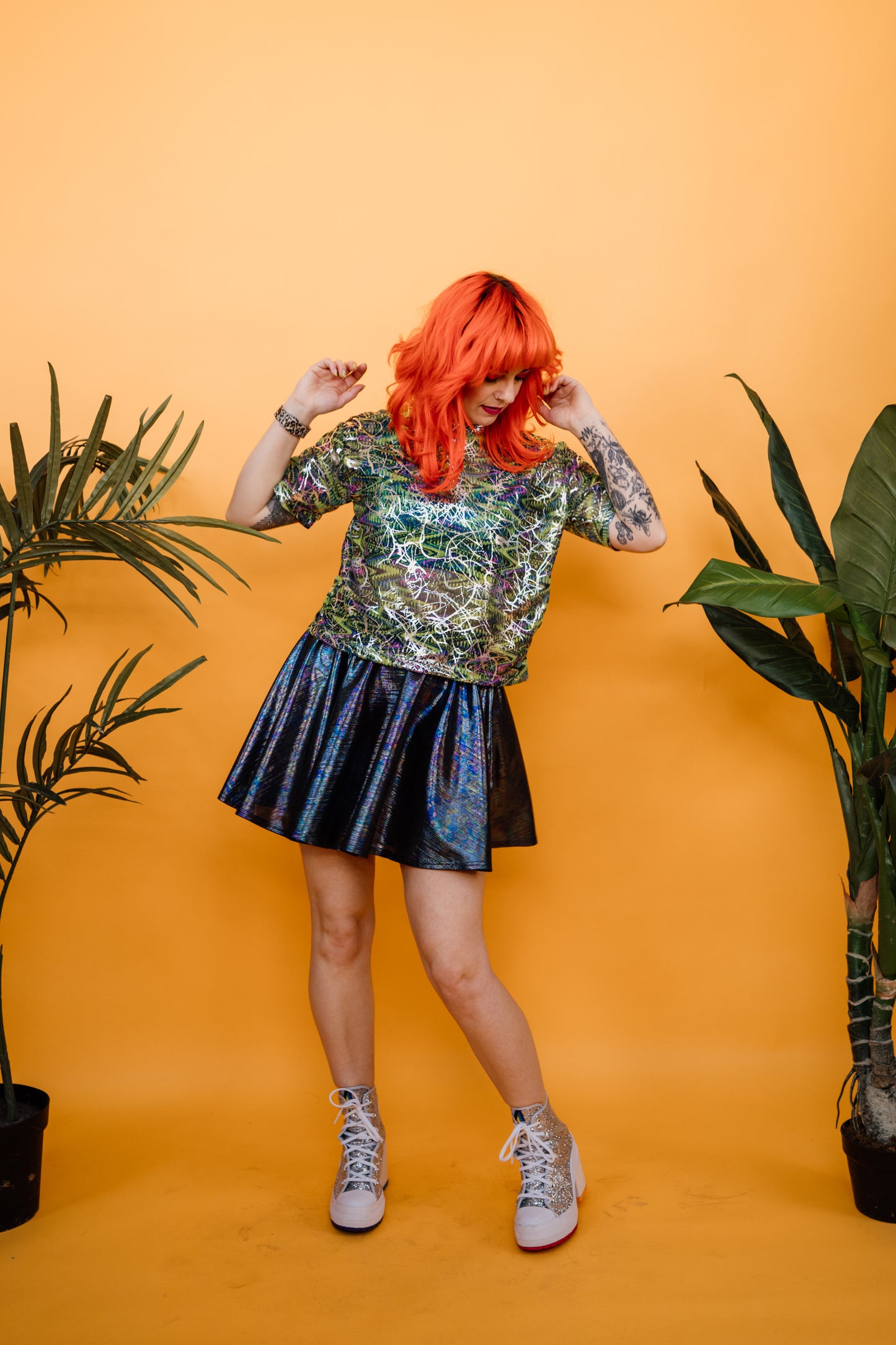 * Boxy Mesh Tee in Green Rave Web