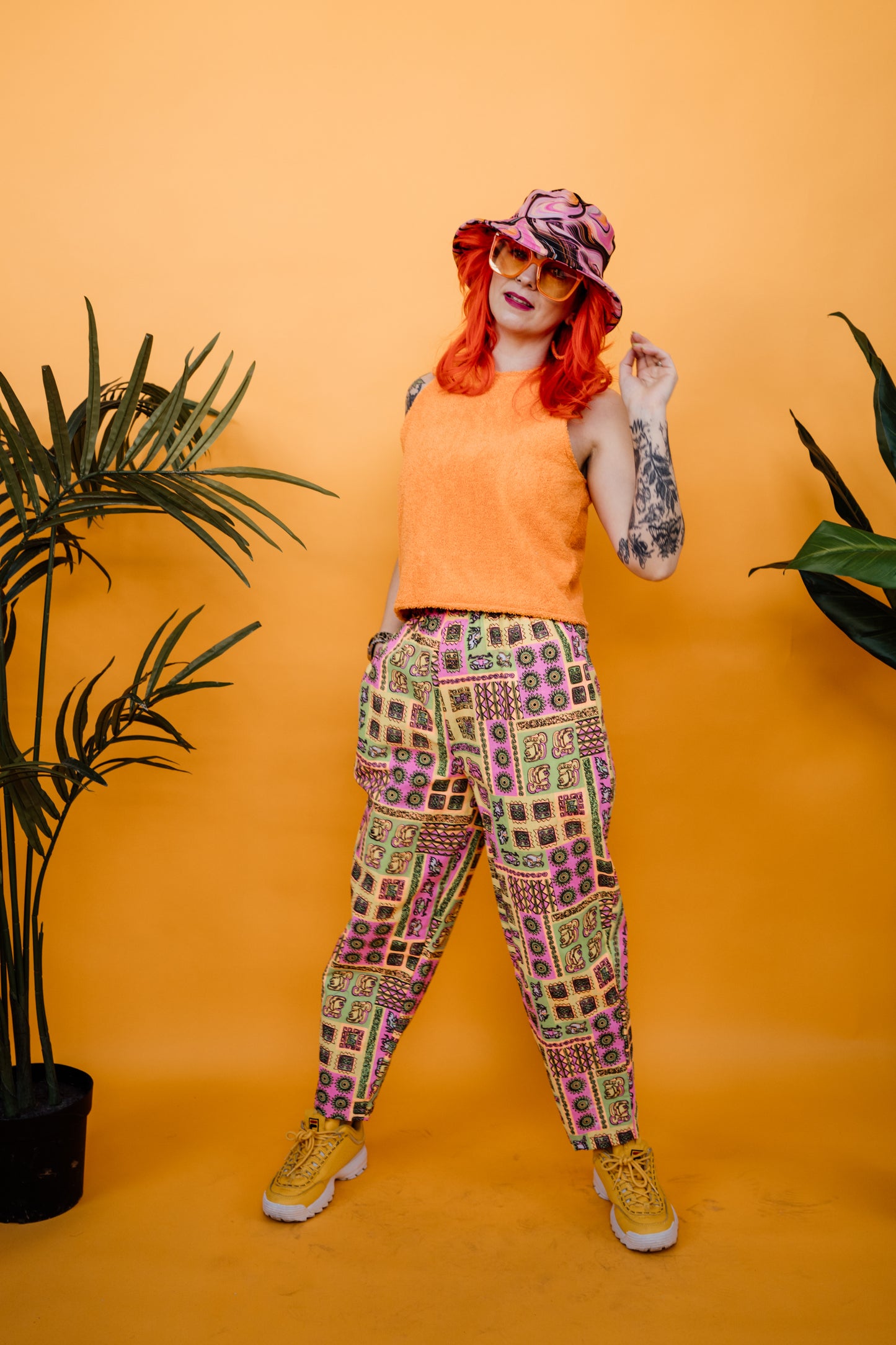 Ankle Grazer Trousers in Neon Aztec