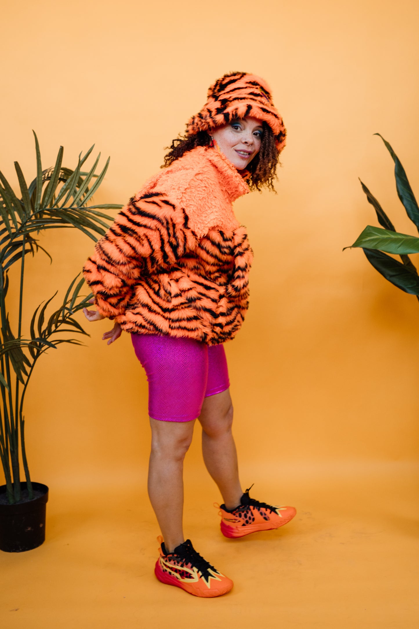 Half-Zip Pullover in Orange and Tiger Stripe