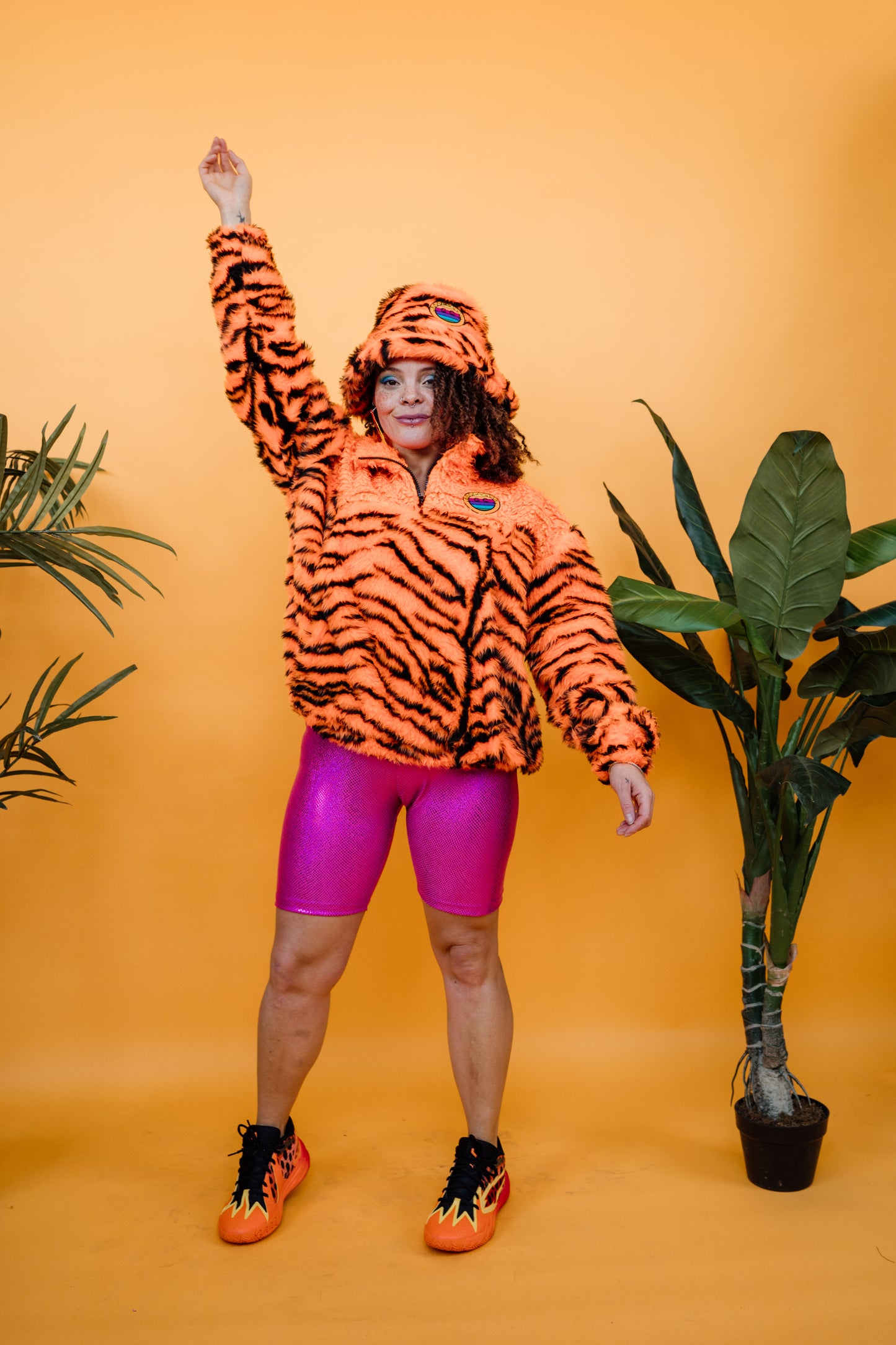 Half-Zip Pullover in Orange and Tiger Stripe