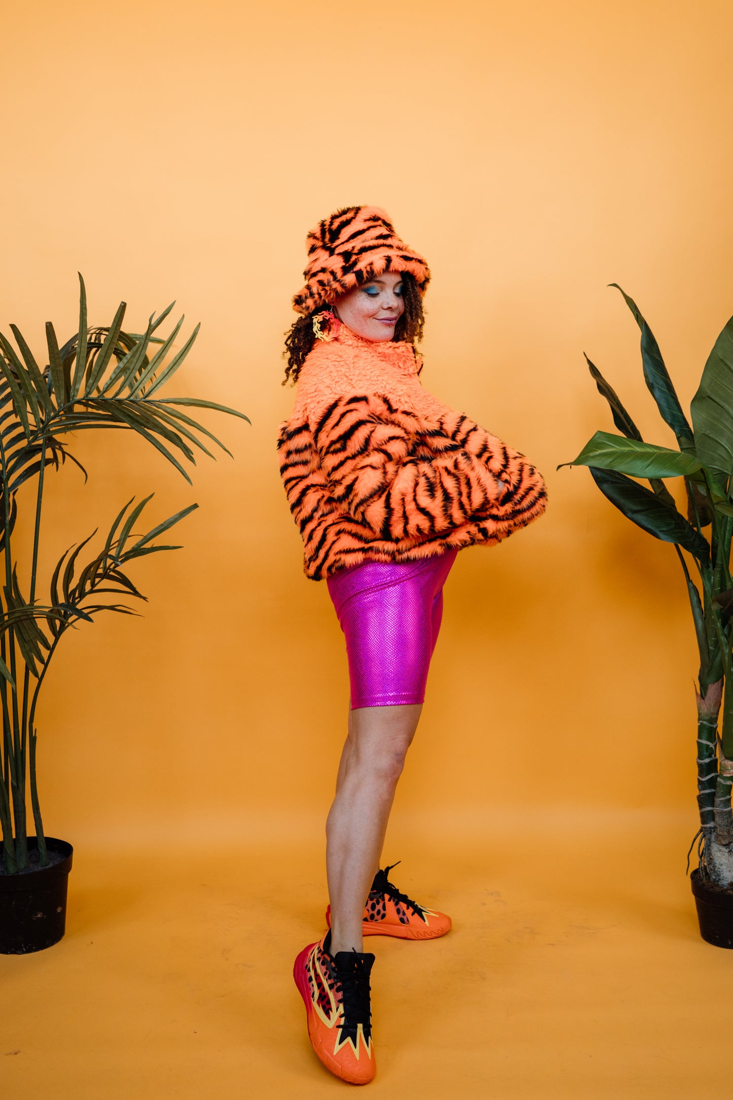 Half-Zip Pullover in Orange and Tiger Stripe