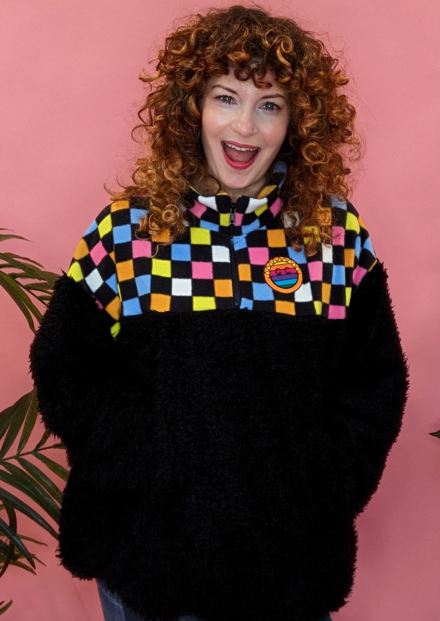 Half-Zip Pullover in Liquorice Allsorts and Black Teddy