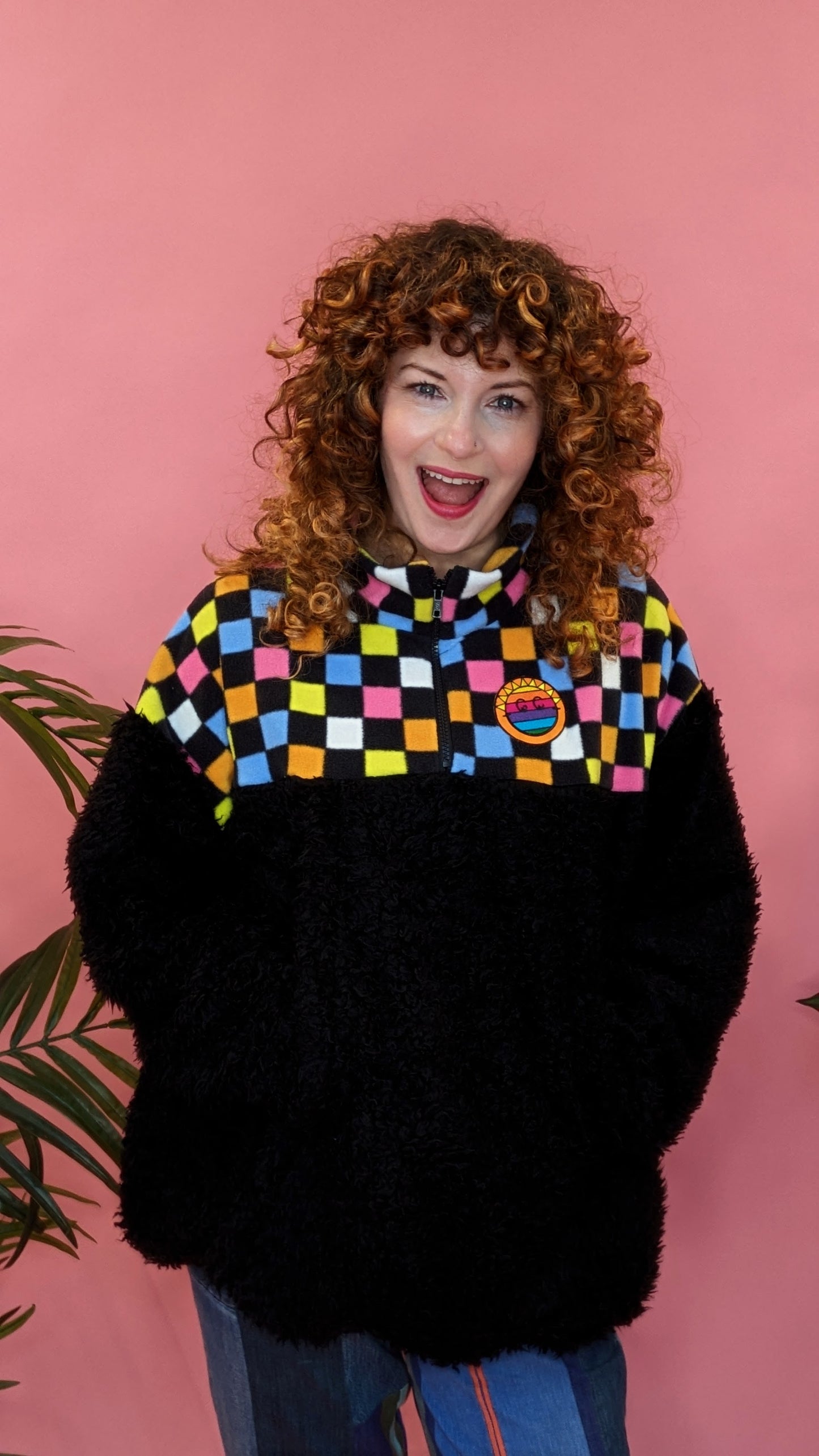 Half-Zip Pullover in Liquorice Allsorts and Black Teddy