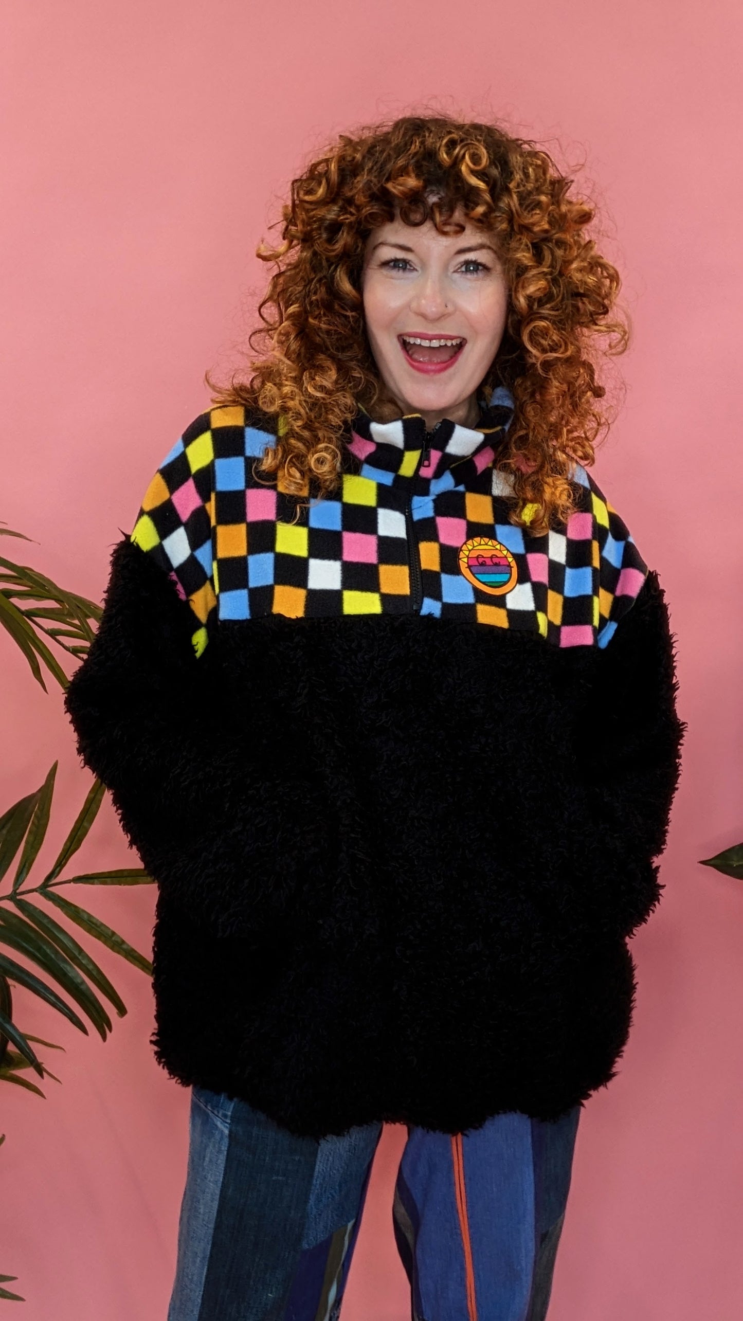 Half-Zip Pullover in Liquorice Allsorts and Black Teddy