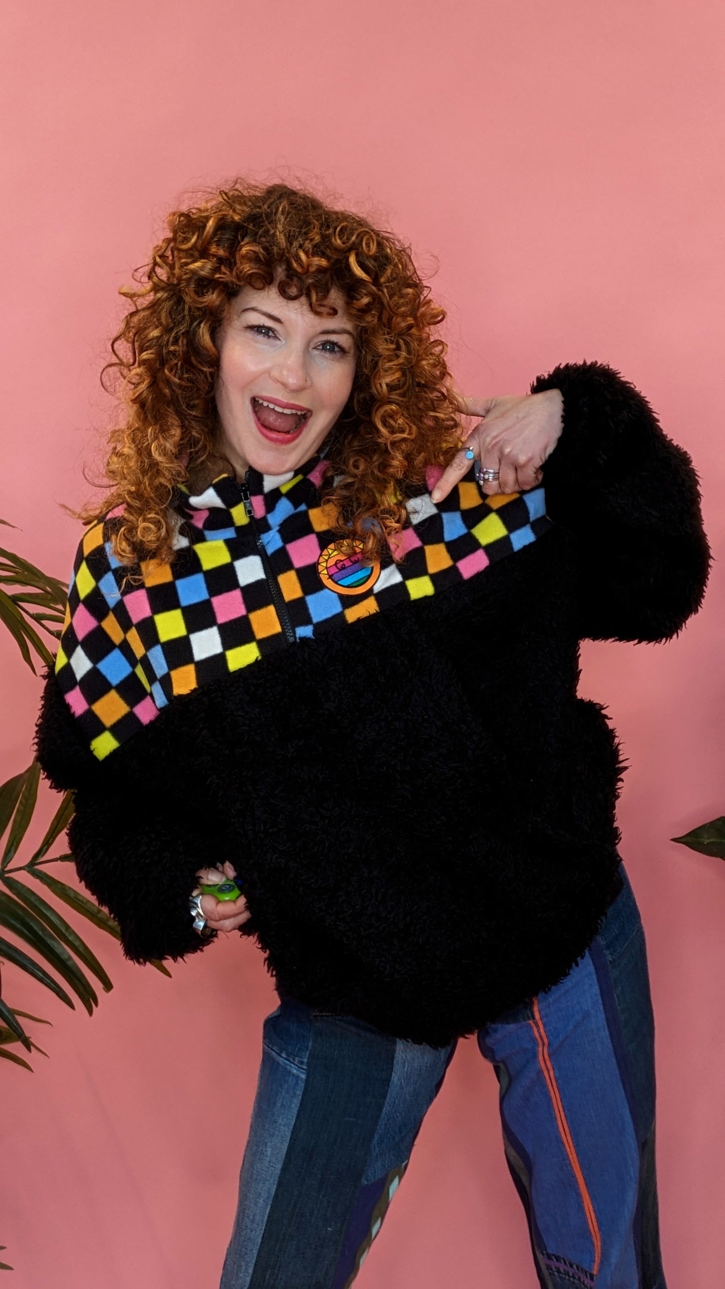 Half-Zip Pullover in Liquorice Allsorts and Black Teddy