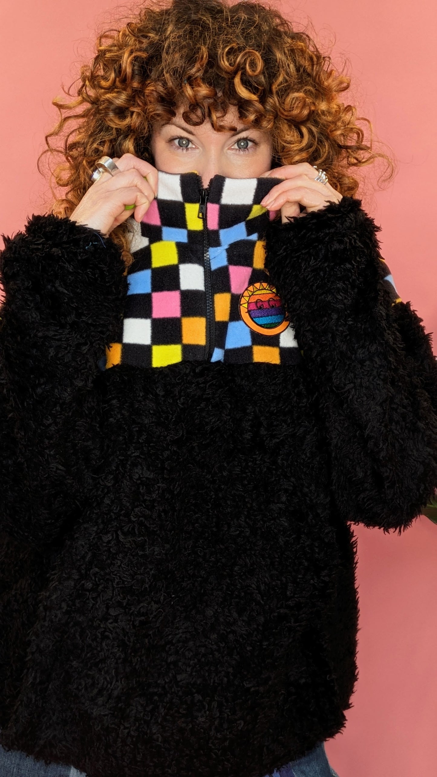 Half-Zip Pullover in Liquorice Allsorts and Black Teddy