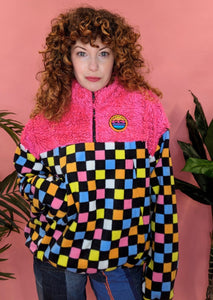 Half-Zip Pullover in Pink Teddy and Liqourice Allsorts