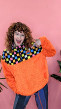 Load image into Gallery viewer, Half-Zip Pullover in Liquorice Allsorts and Orange Teddy