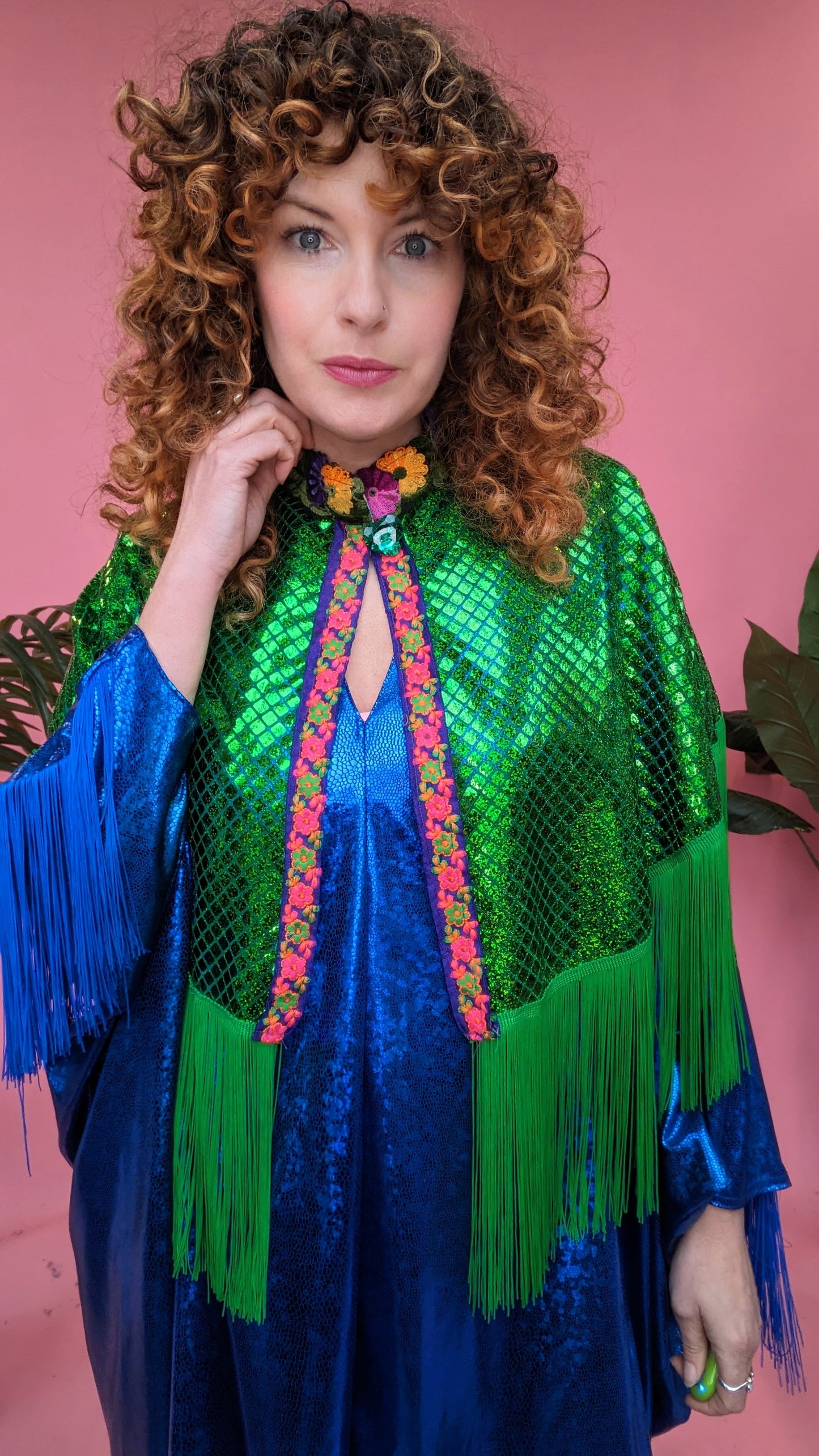 Disco Kaftan in Royal Blue Holographic Mini