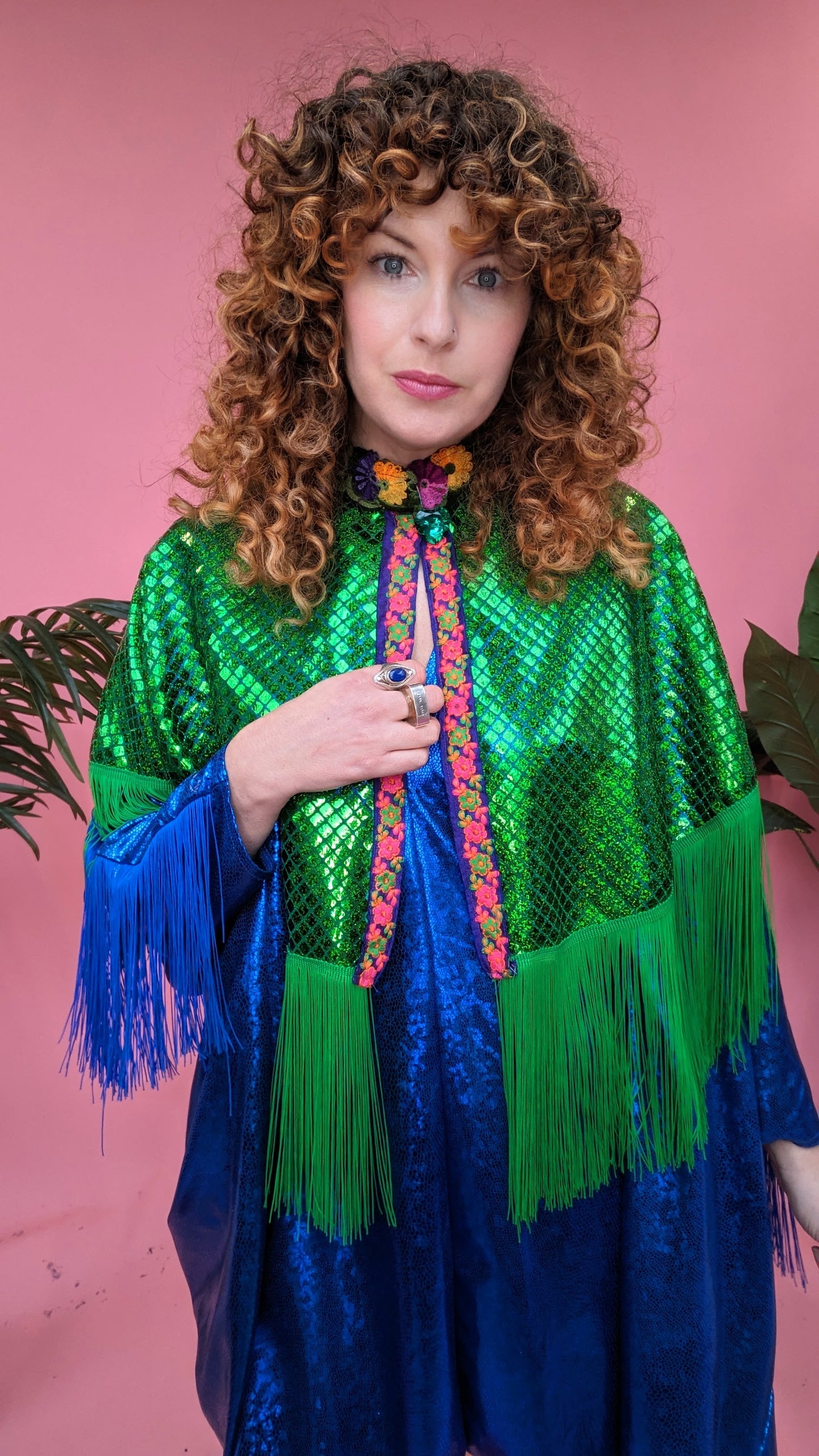 Disco Kaftan in Royal Blue Holographic Mini