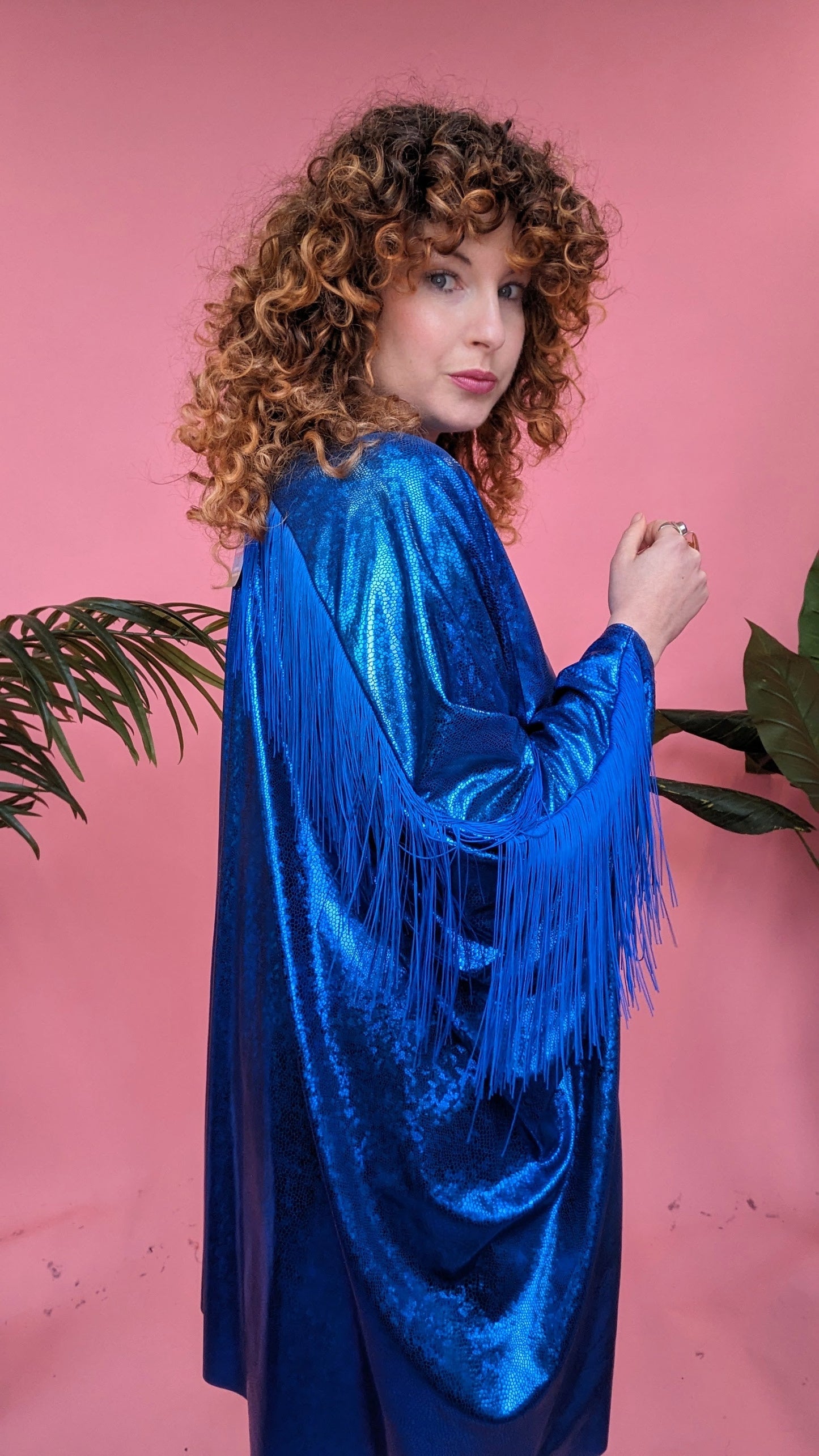 Disco Kaftan in Royal Blue Holographic Mini