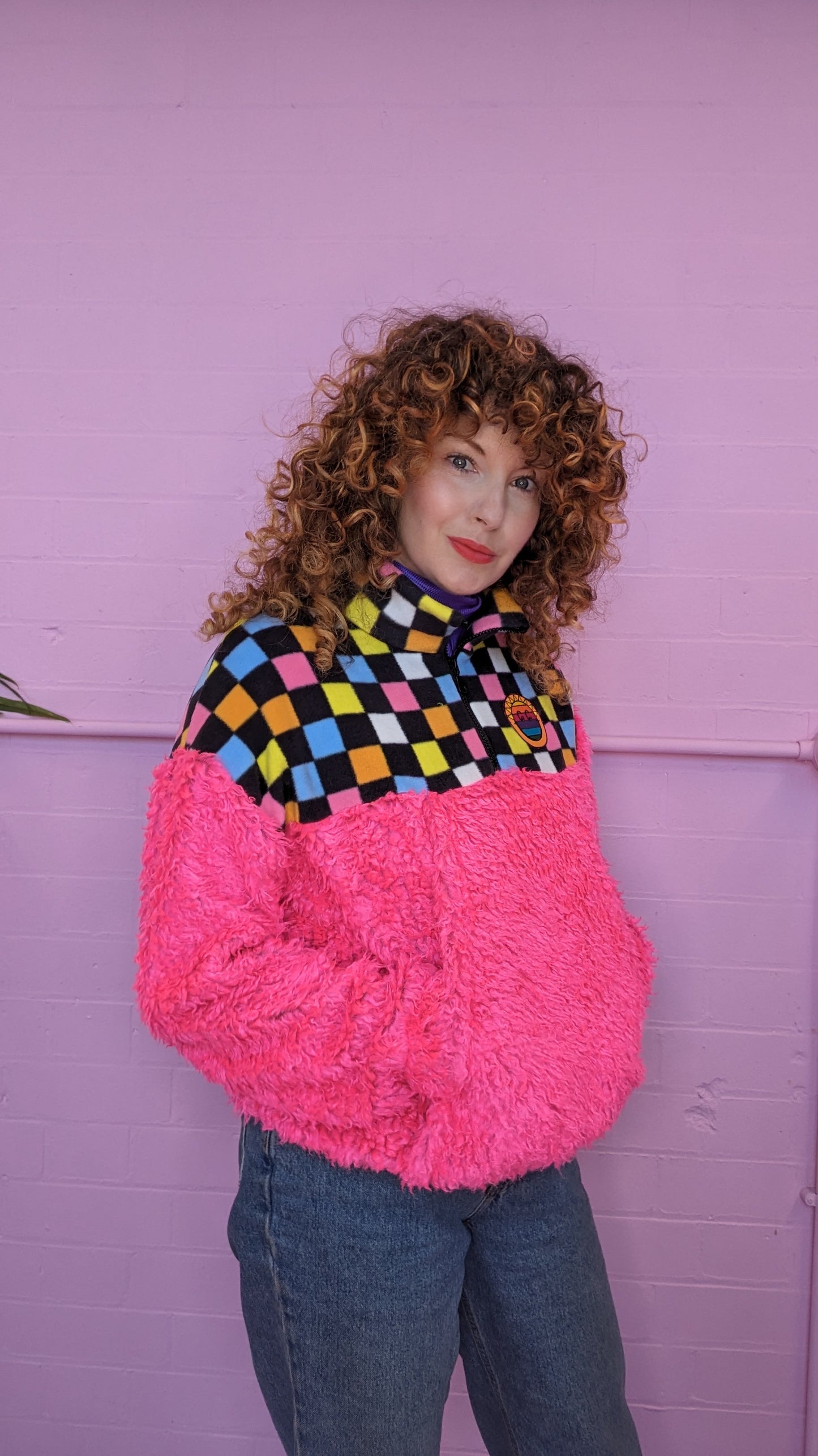 Half-Zip Pullover in Liqourice Allsorts and Pink Teddy