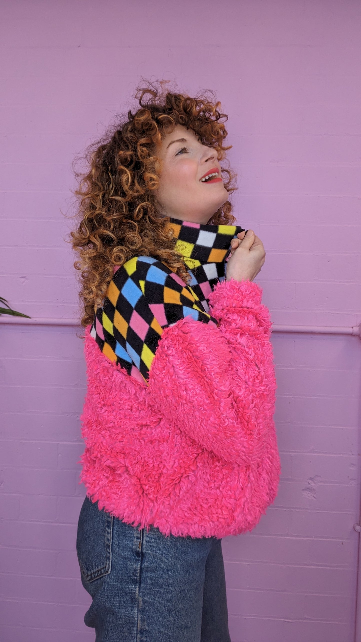 Half-Zip Pullover in Liqourice Allsorts and Pink Teddy