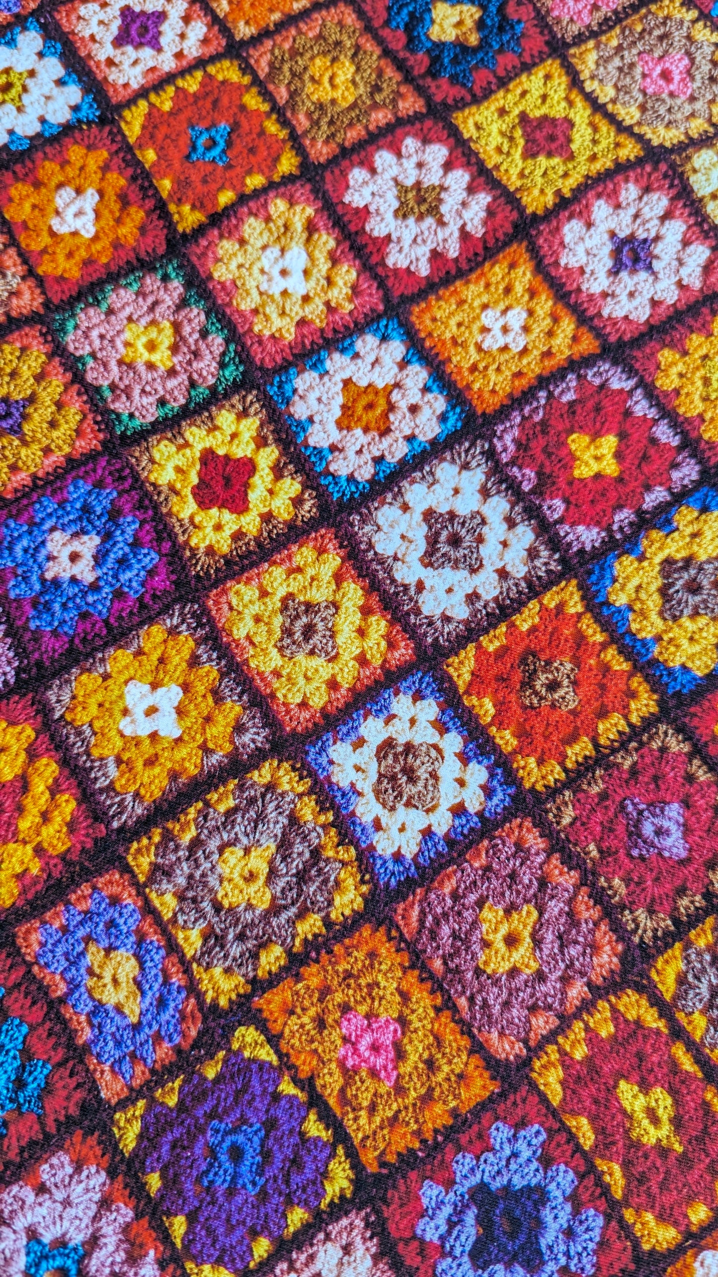 Boxy Cropped Tee in Green Granny Square