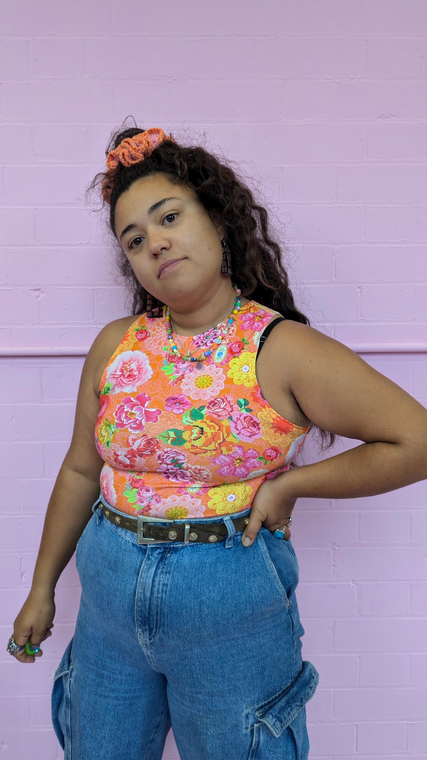 Racer Top in Orange Cross Stitch