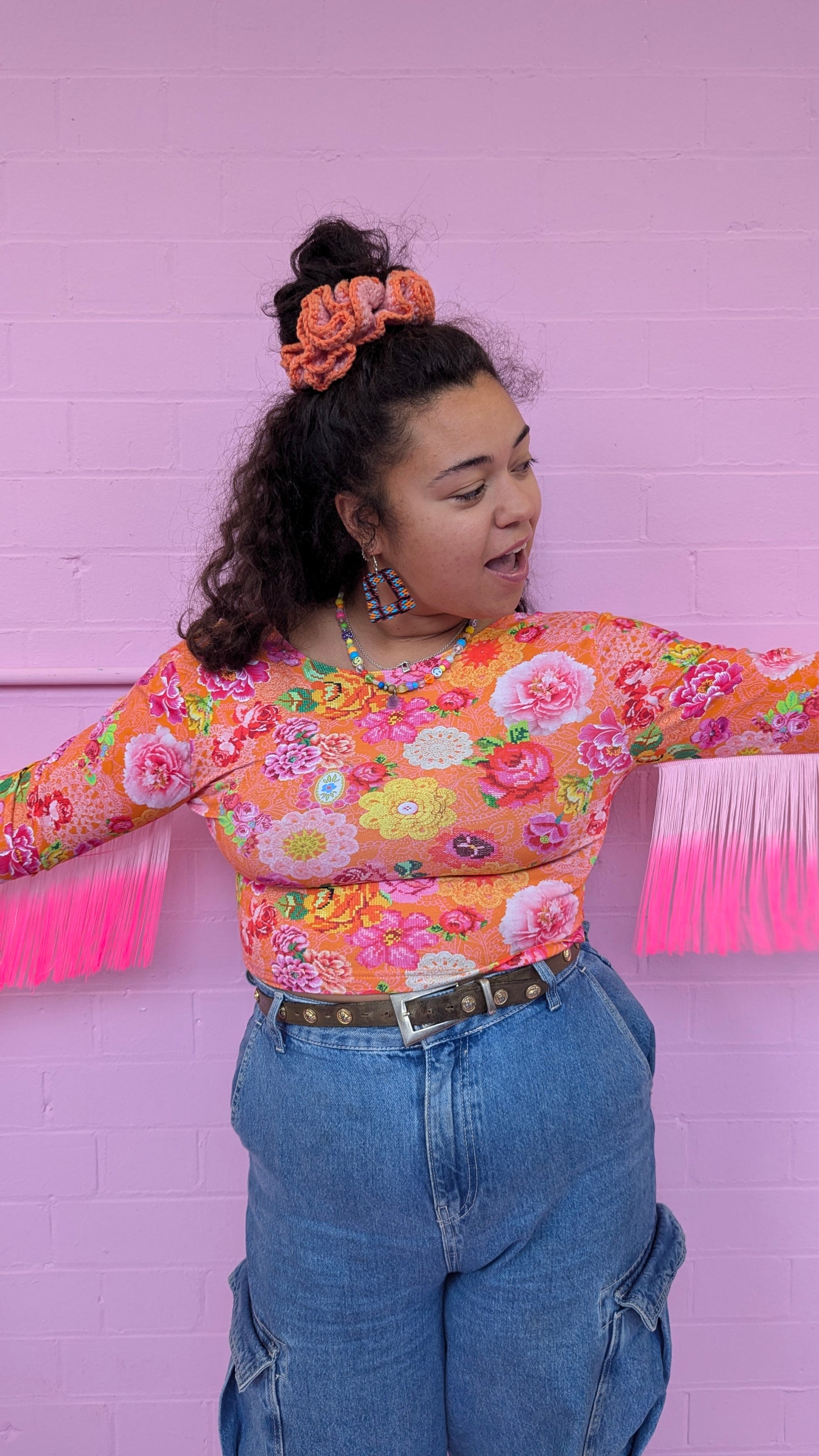 Fringe Crop Top in Orange Crochet + 1 Colour