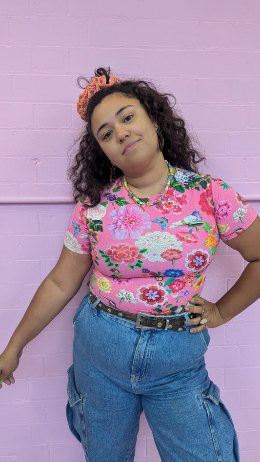 * Babydoll Tee in Pink Collage Floral