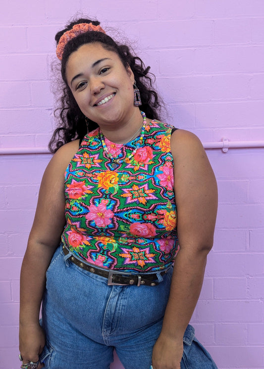 Racer Top in Green Cross Stitch + 1 Colour