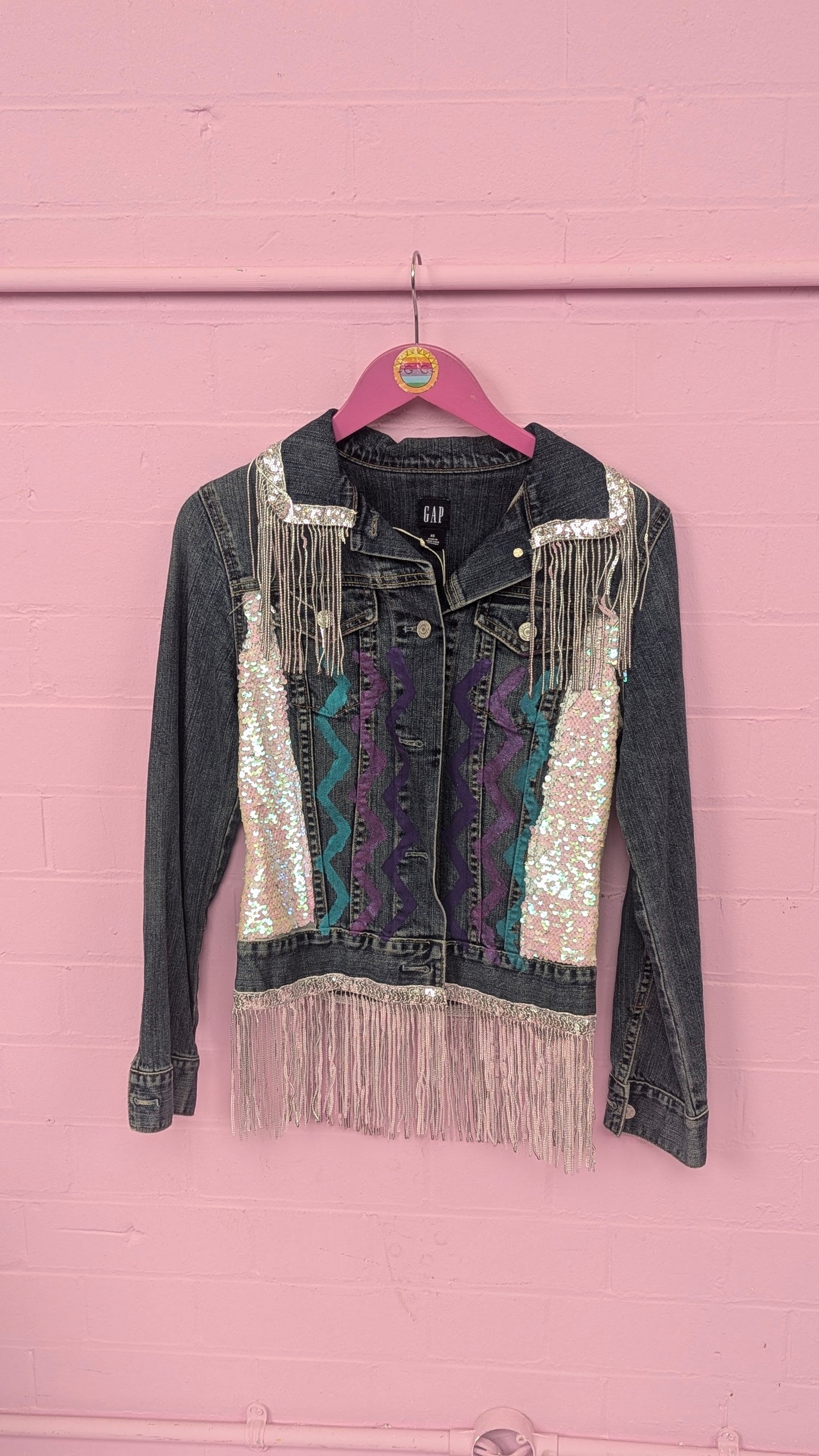 Rework Gap Denim Jacket in Cherry Bomb